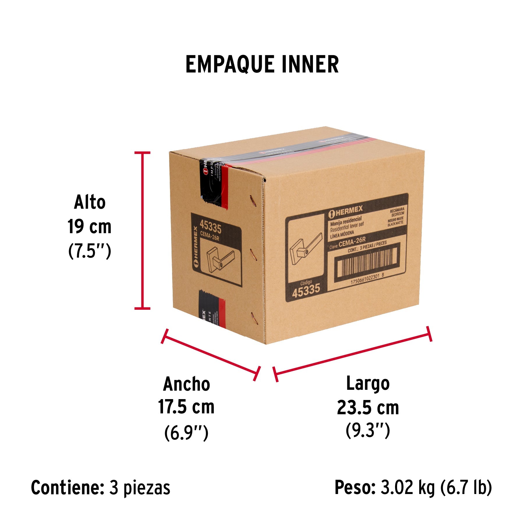 Cerradura manija "Módena" p/recámara, negro mate, HERMEX - Empaque