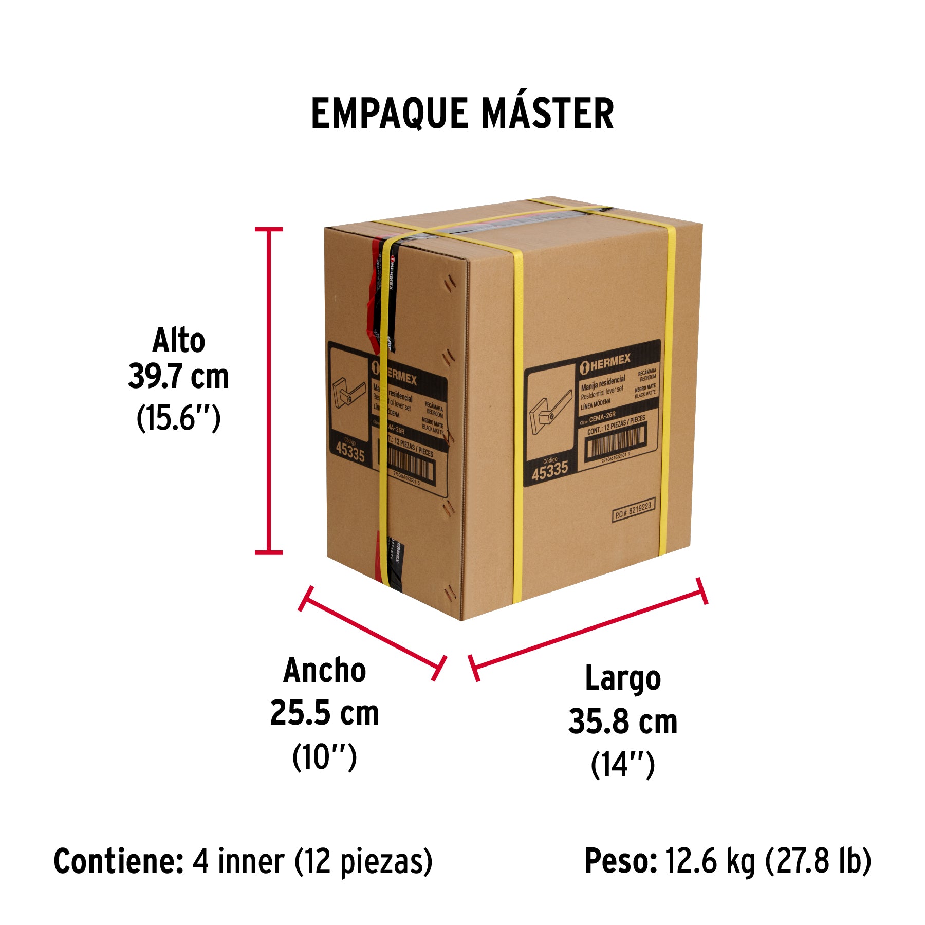 Cerradura manija "Módena" p/recámara, negro mate, HERMEX - Empaque