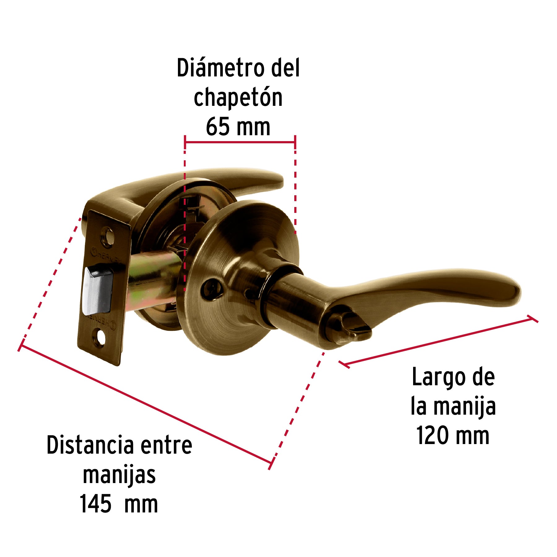 Cerradura manija "Milán" baño latón antiguo, cil metal