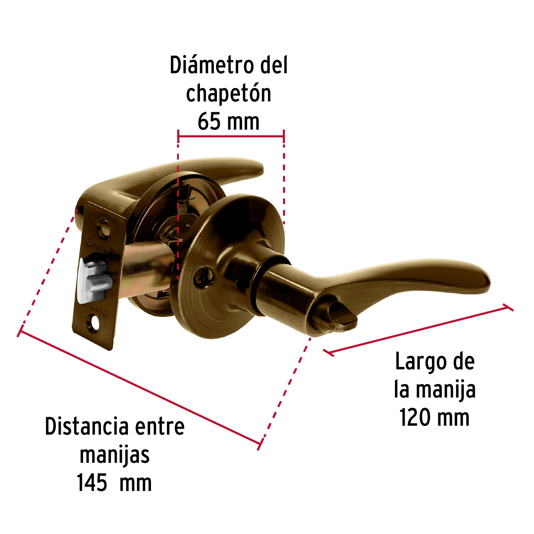 Cerradura manija "Milán" recámara latón antiguo, cil metal