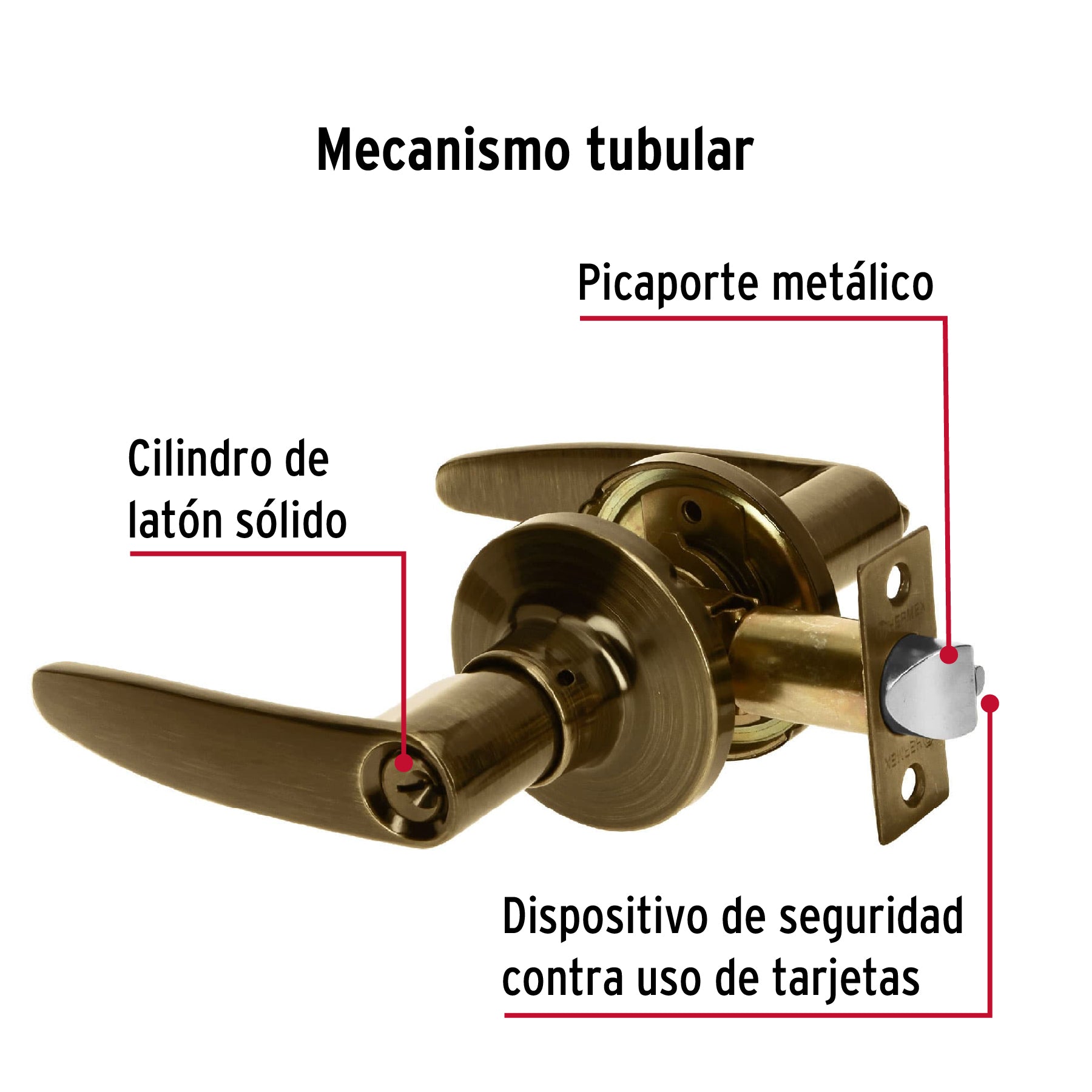 Cerradura manija "Turín" p/recámara latón antiguo, cil latón