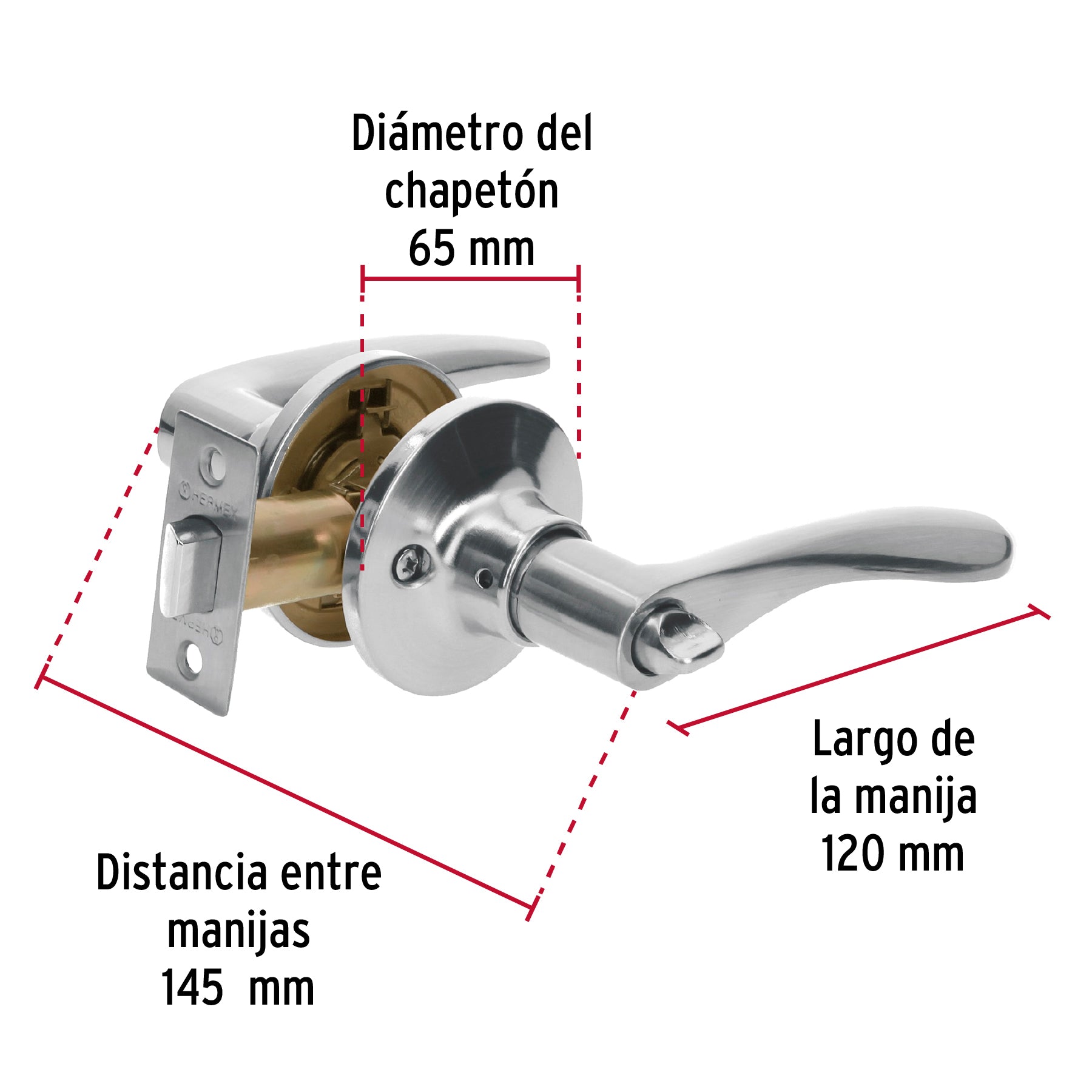 Cerradura manija "Milán" baño cromo mate, cilindro metal