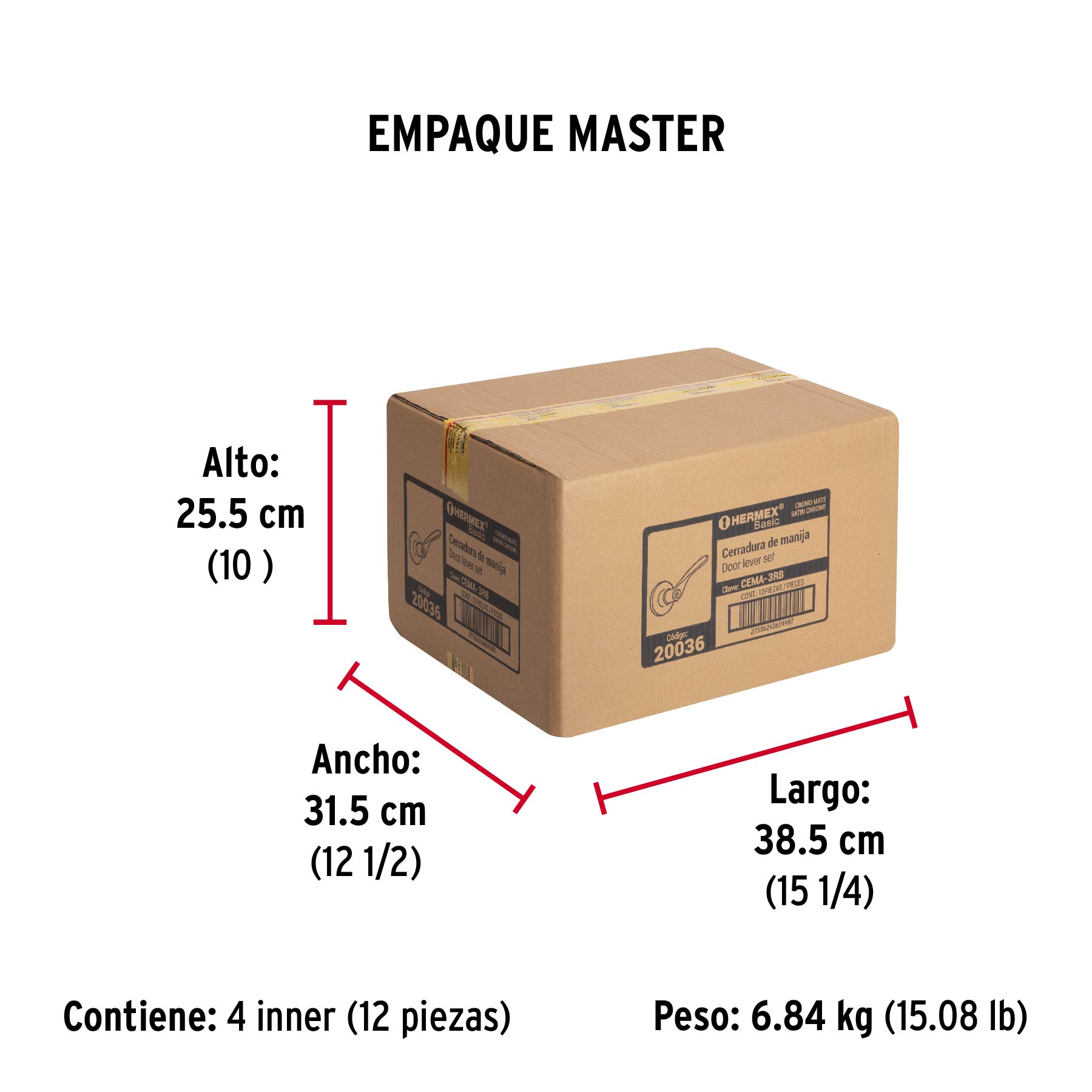 Cerradura manija "Milán" recámara cromo mate, cil metal - Empaque