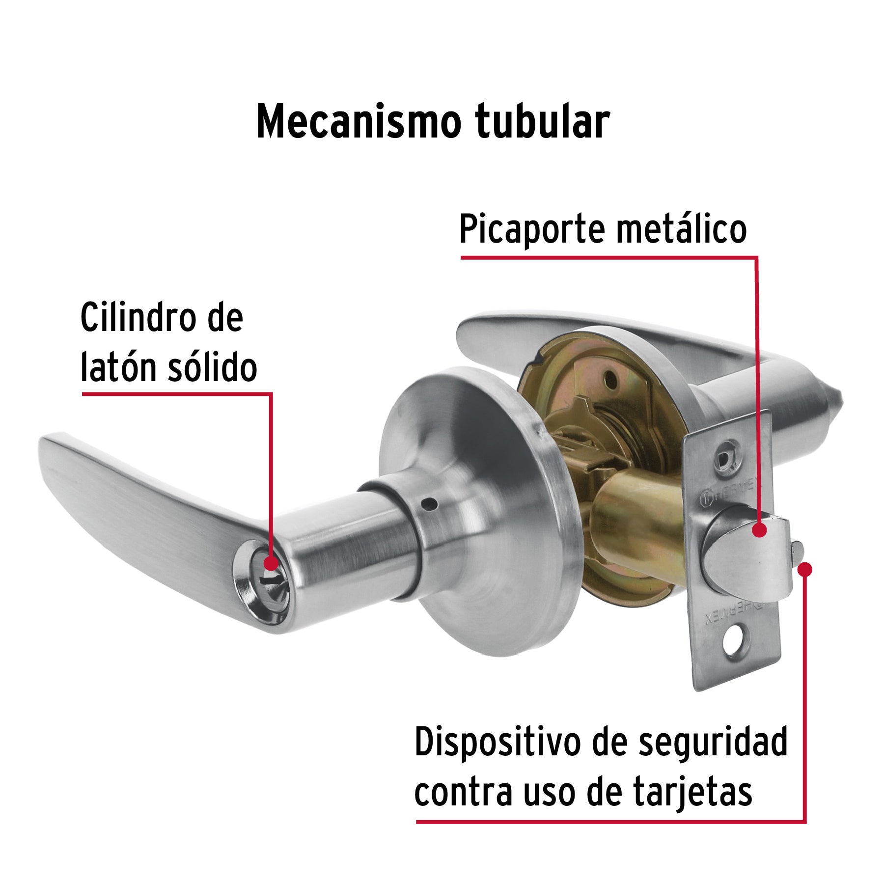 Cerradura manija "Turín" p/recámara cromo mate, cil latón