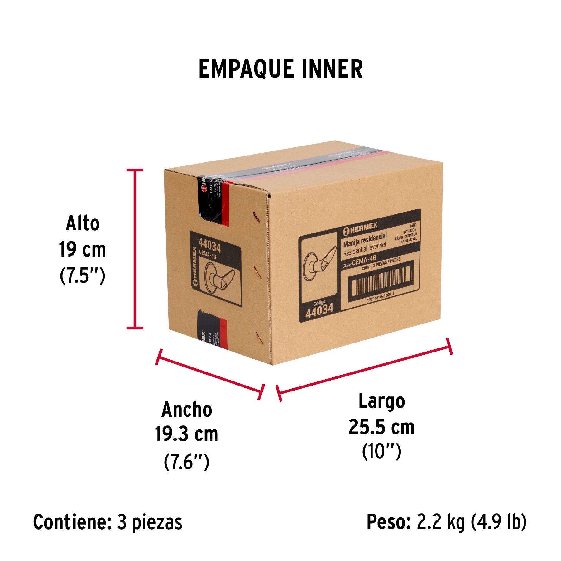 Cerradura manija "Turín" p/baño níquel satinado, HERMEX - Empaque