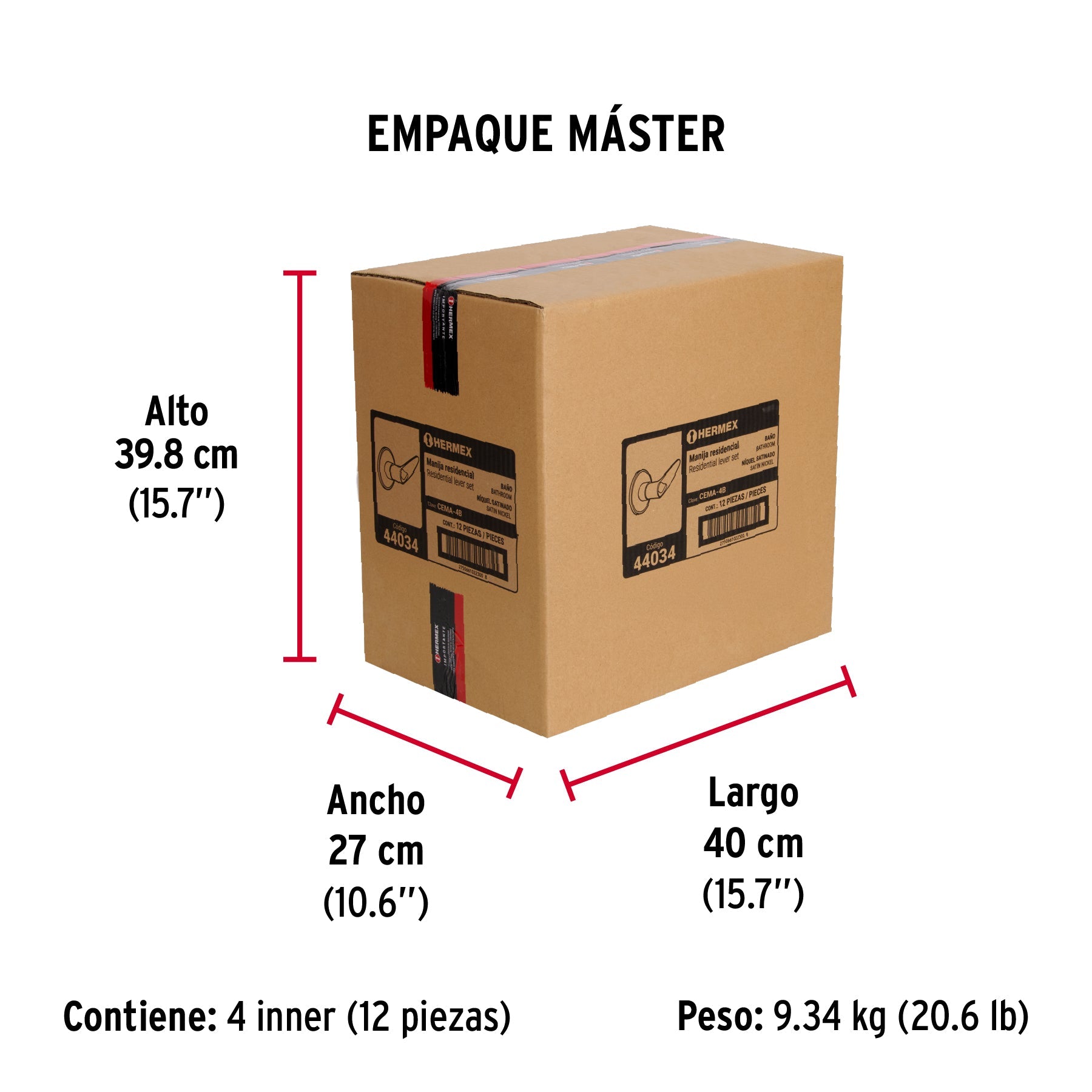 Cerradura manija "Turín" p/baño níquel satinado, HERMEX - Empaque