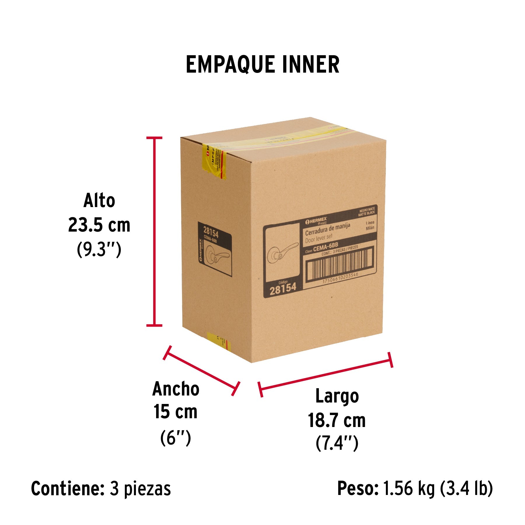 Cerradura manija "Milán" p/baño, negro, cil latón, BASIC - Empaque