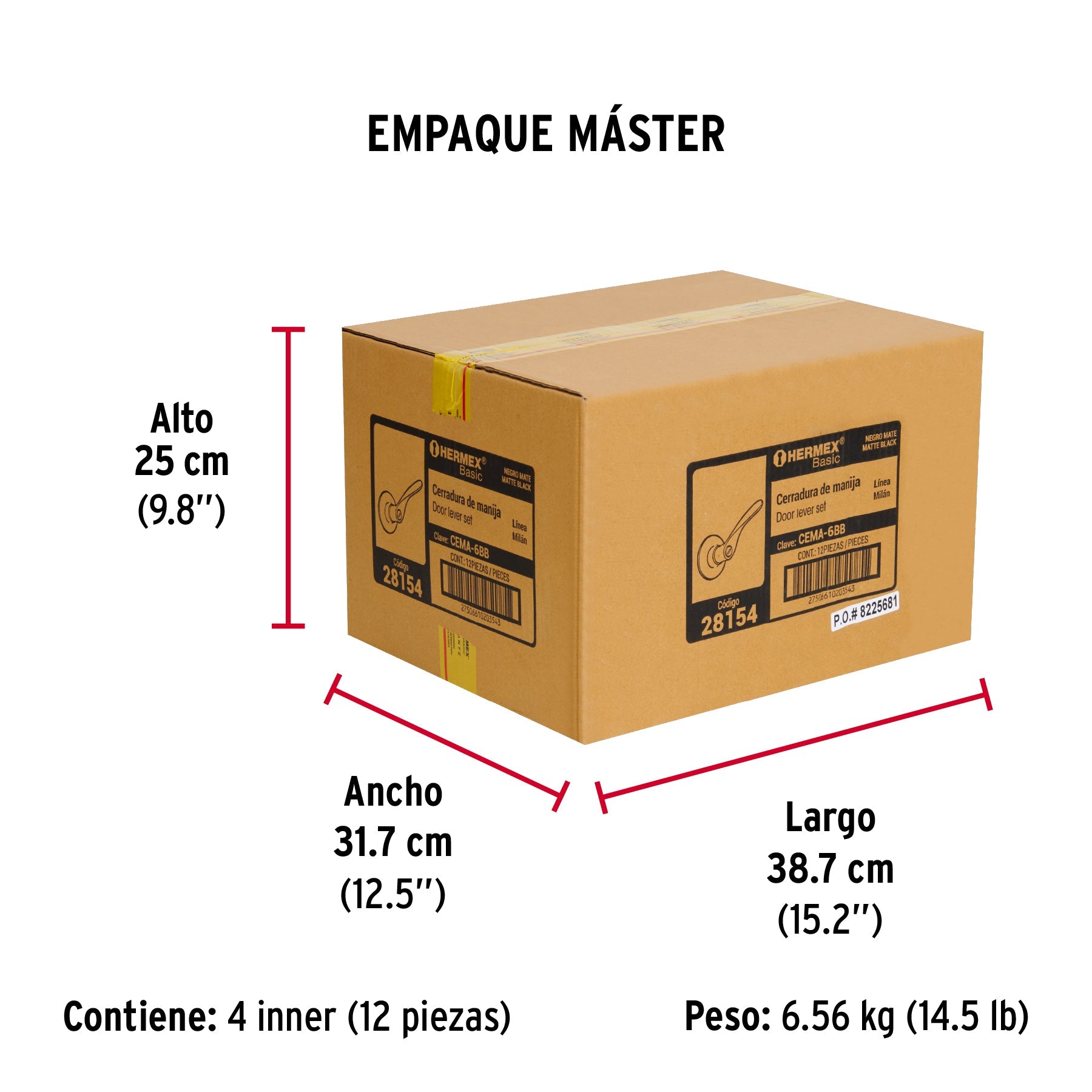 Cerradura manija "Milán" p/baño, negro, cil latón, BASIC - Empaque