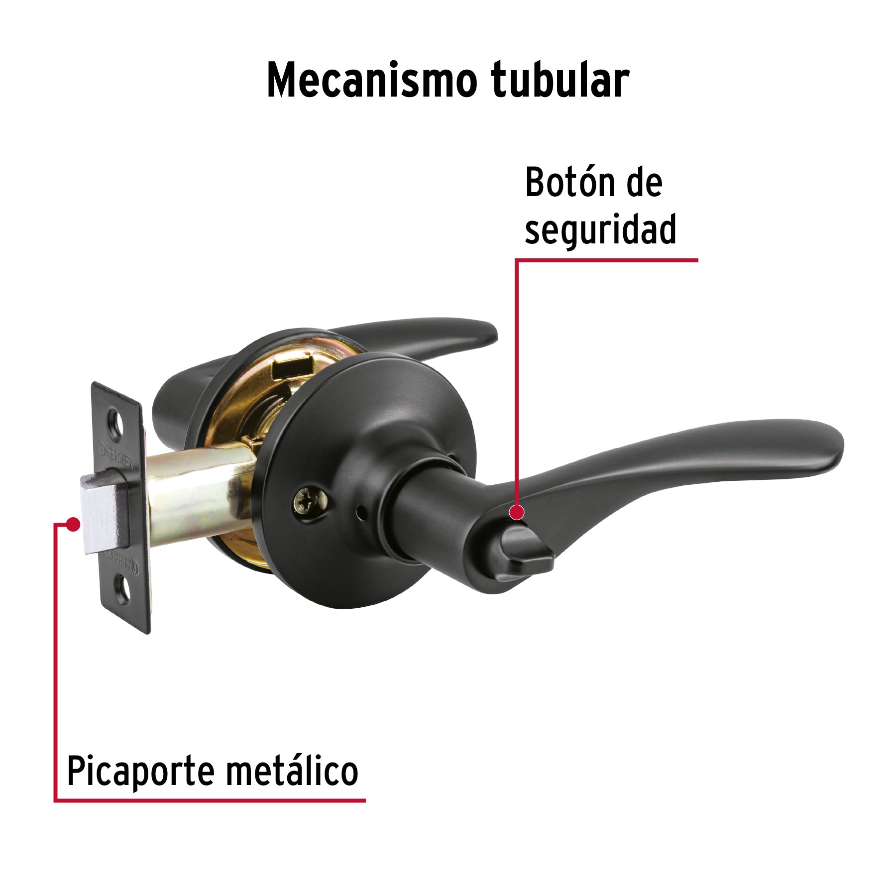 Cerradura manija "Milán" p/baño, negro, cil latón, BASIC