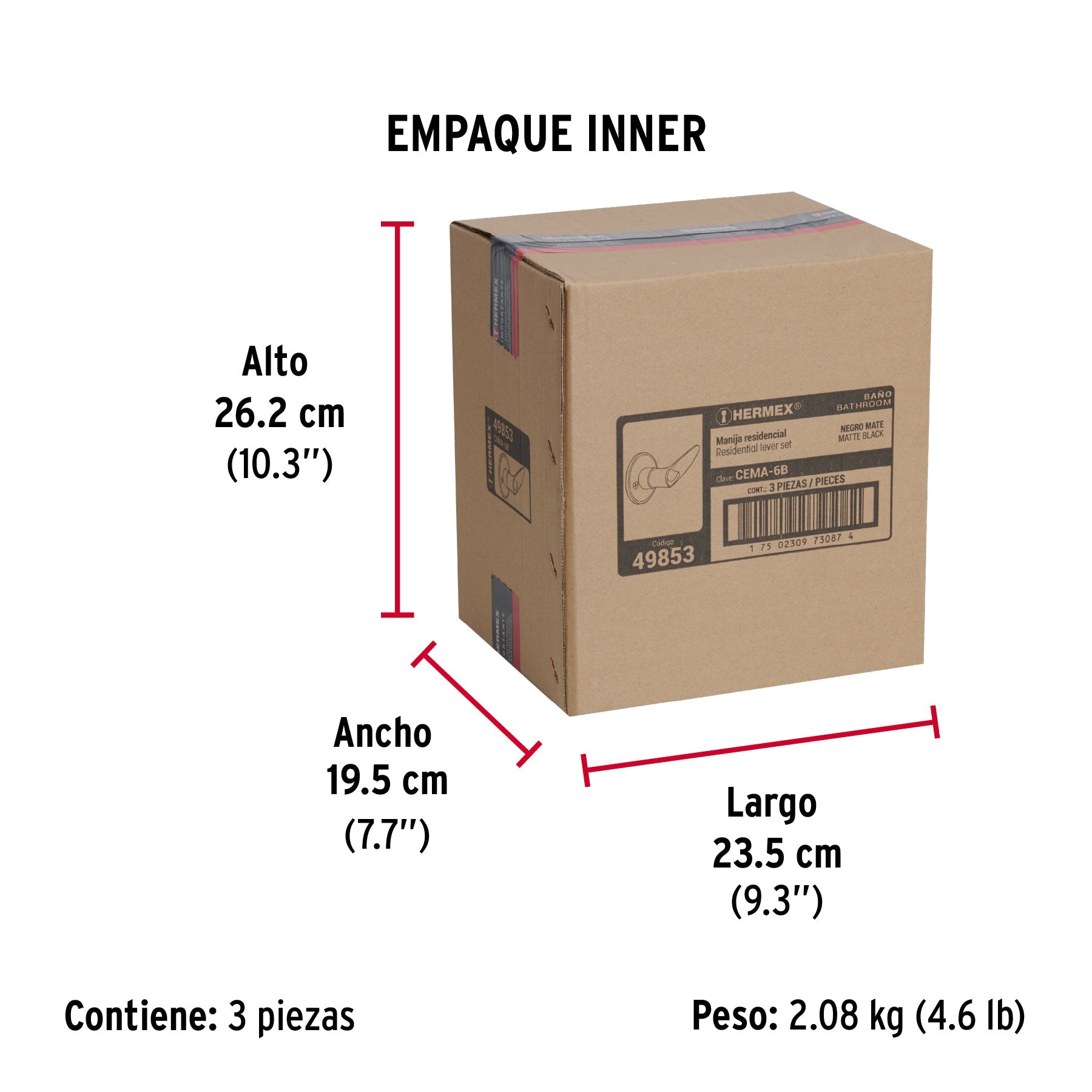 Cerradura de manija "Turín" p/baño, negro, cilindro latón - Empaque