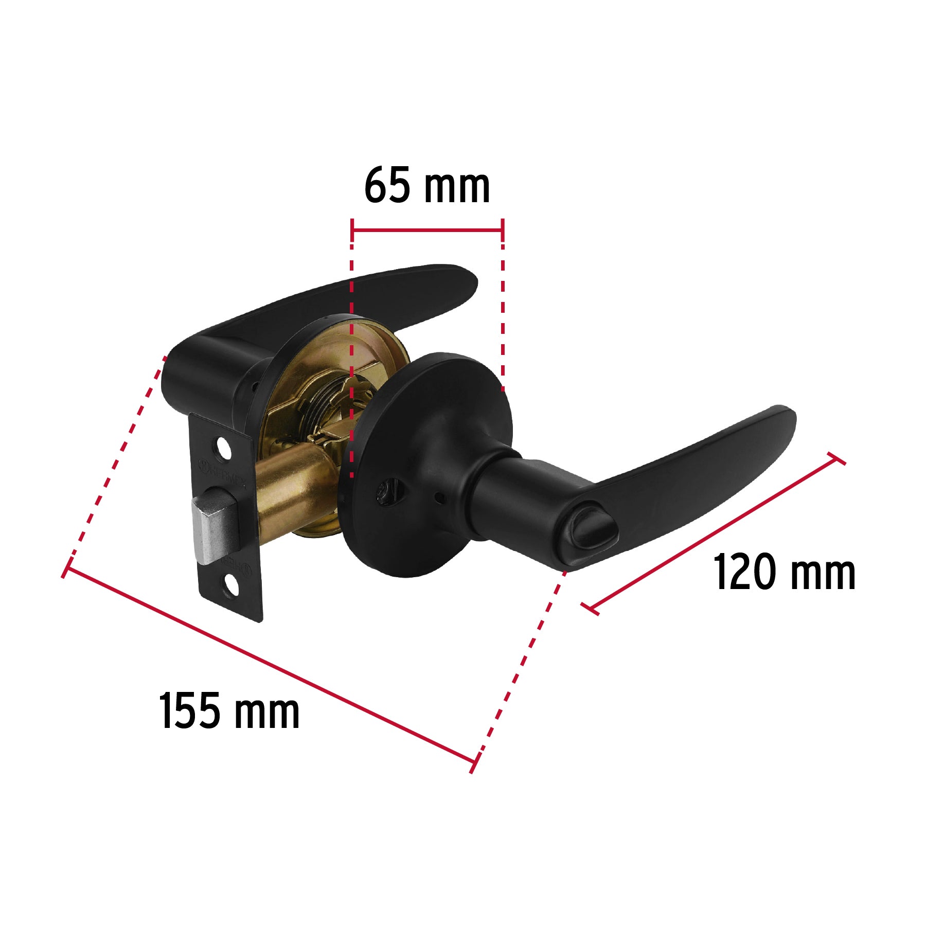 Cerradura de manija "Turín" p/baño, negro, cilindro latón