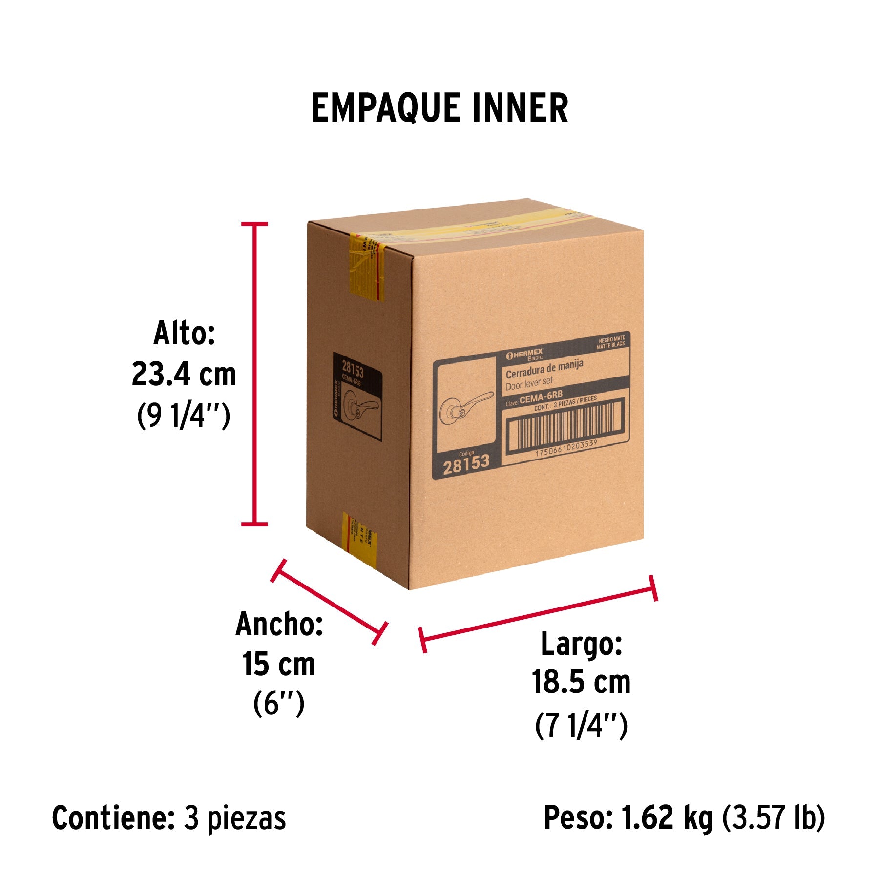 Cerradura manija "Milán" p/recámara, negro, cil latón, BASIC - Empaque