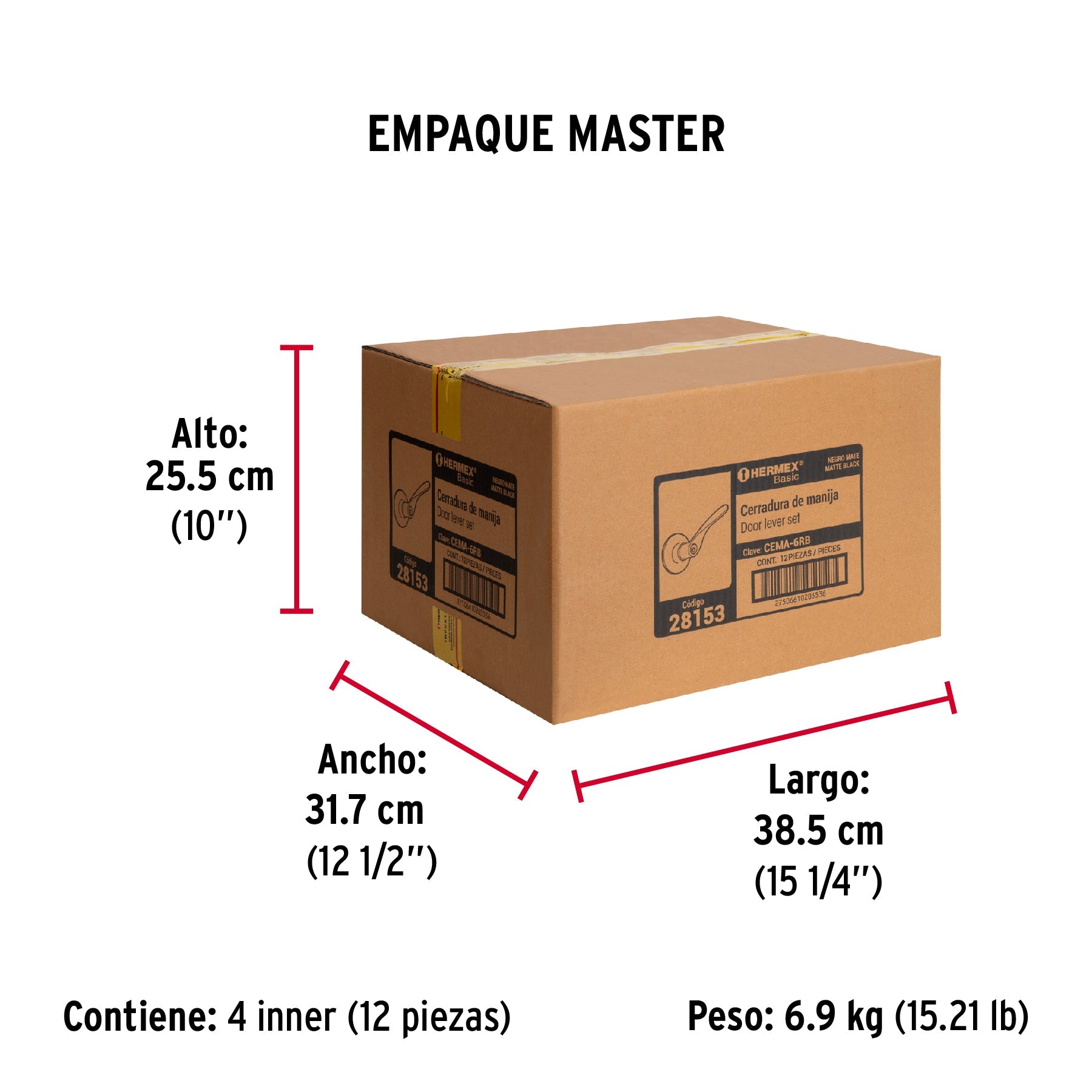 Cerradura manija "Milán" p/recámara, negro, cil latón, BASIC - Empaque