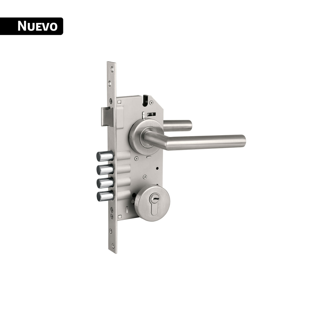 Cerradura de embutir 4 bulones, llave de puntos, HERMEX