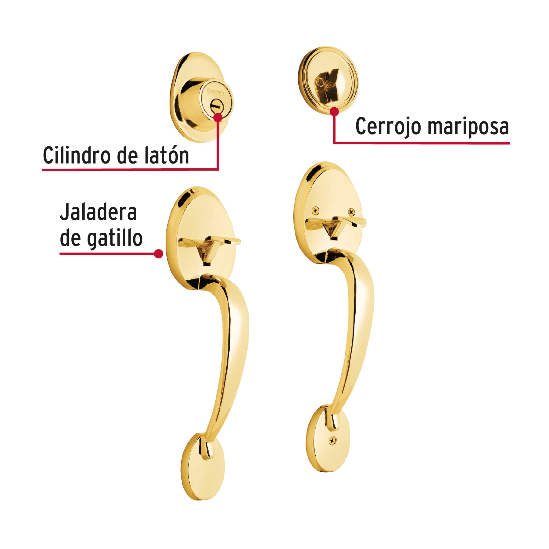 Doble jaladera, Lugo llave-mariposa,Latón Brillante,HERMEX