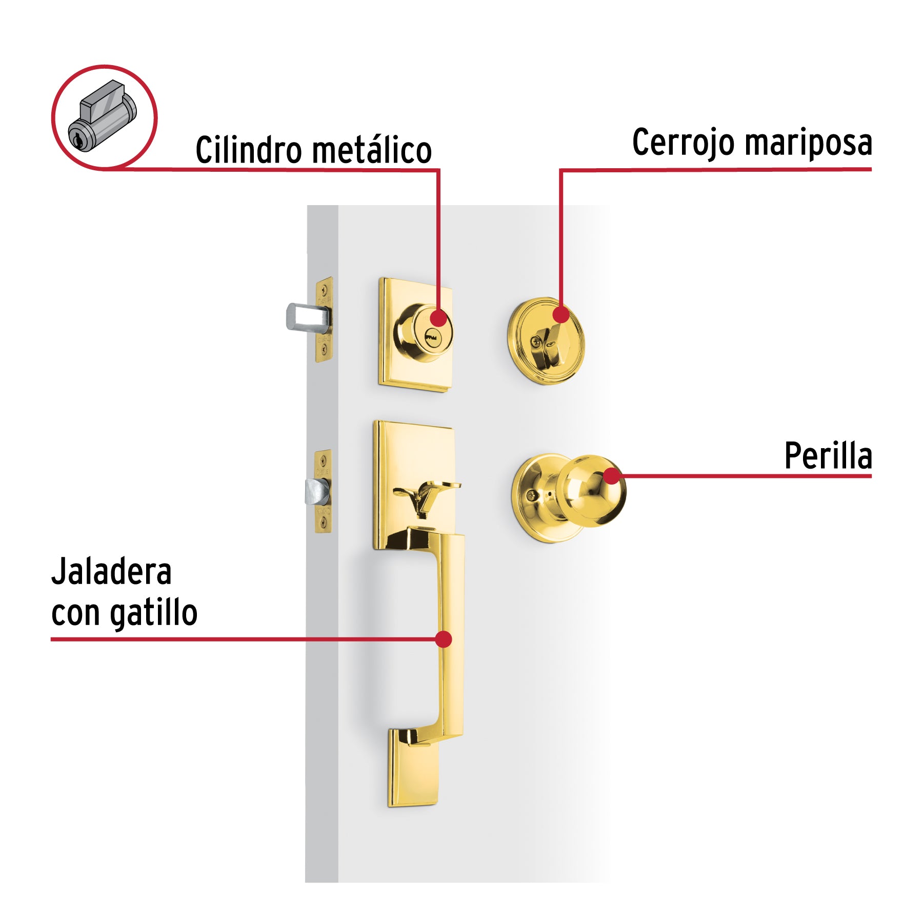 Jaladera/perilla/cerrojo,Porto llave-mariposa,LatónBrillante