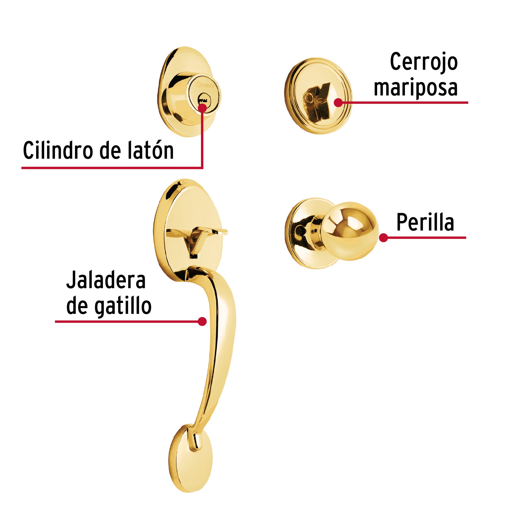 Jaladera/perilla, Lugo llave-mariposa,Latón Brillante,HERMEX