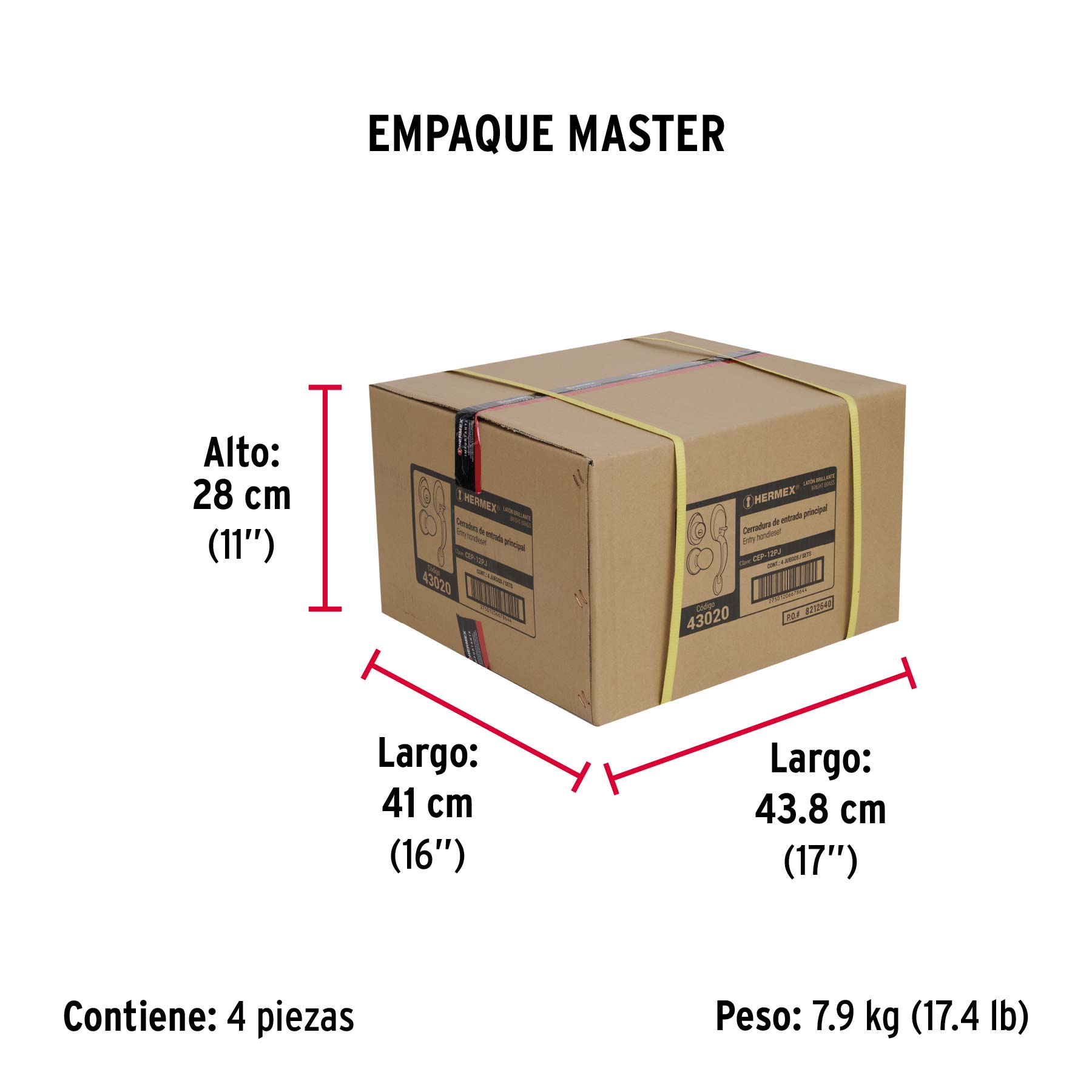 Jaladera/perilla, Lugo llave-llave, Latón Brillante,HERMEX - Empaque