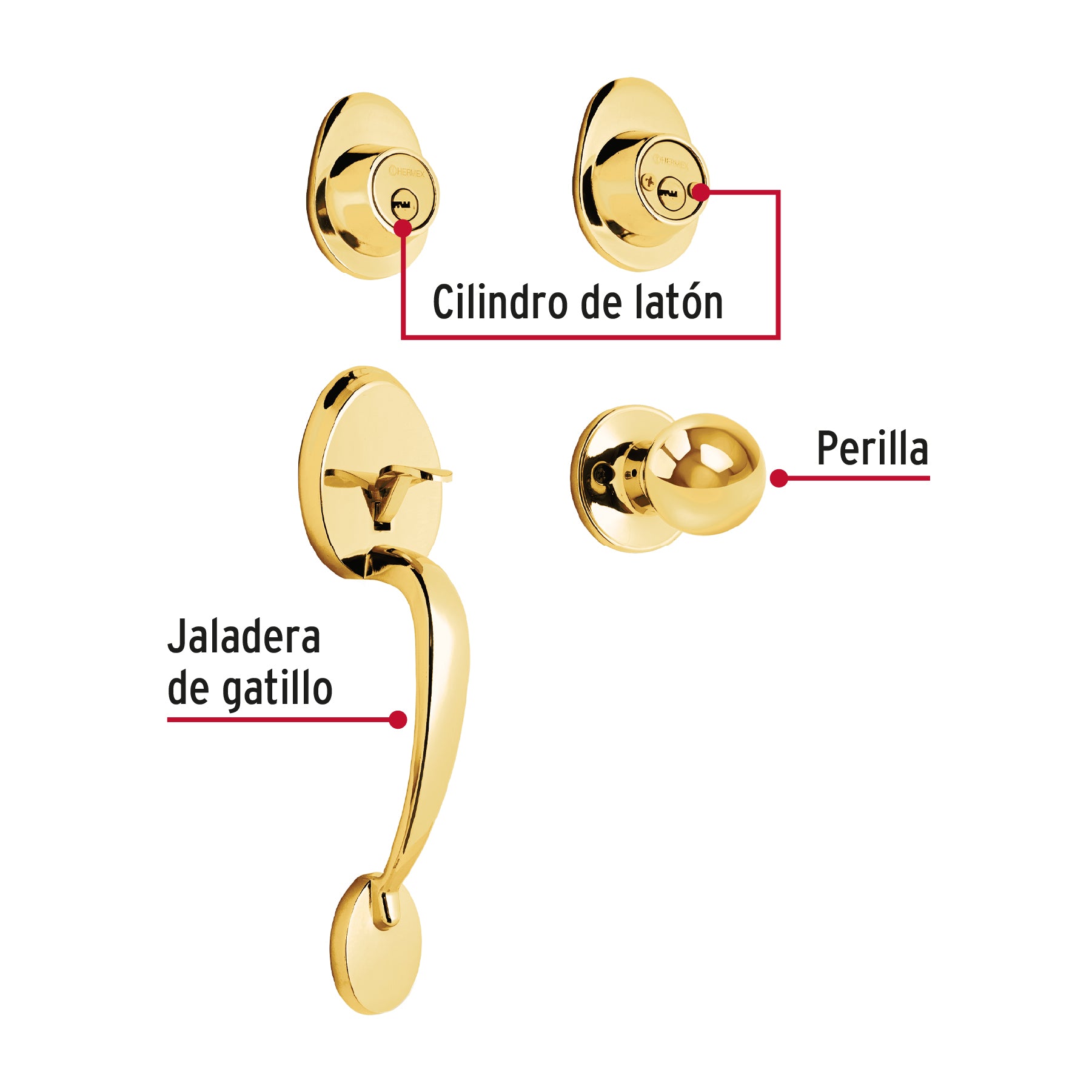 Jaladera/perilla, Lugo llave-llave, Latón Brillante,HERMEX