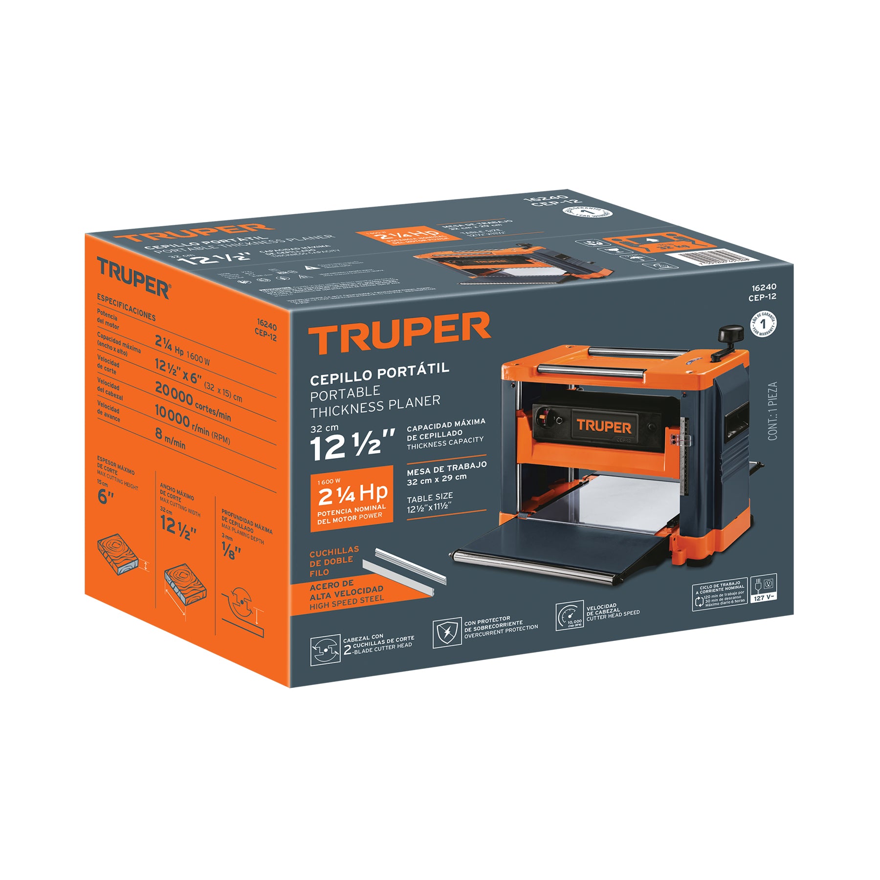 Cepillo portátil 12-1/2", 2-1/4 HP (1600 W), TRUPER
