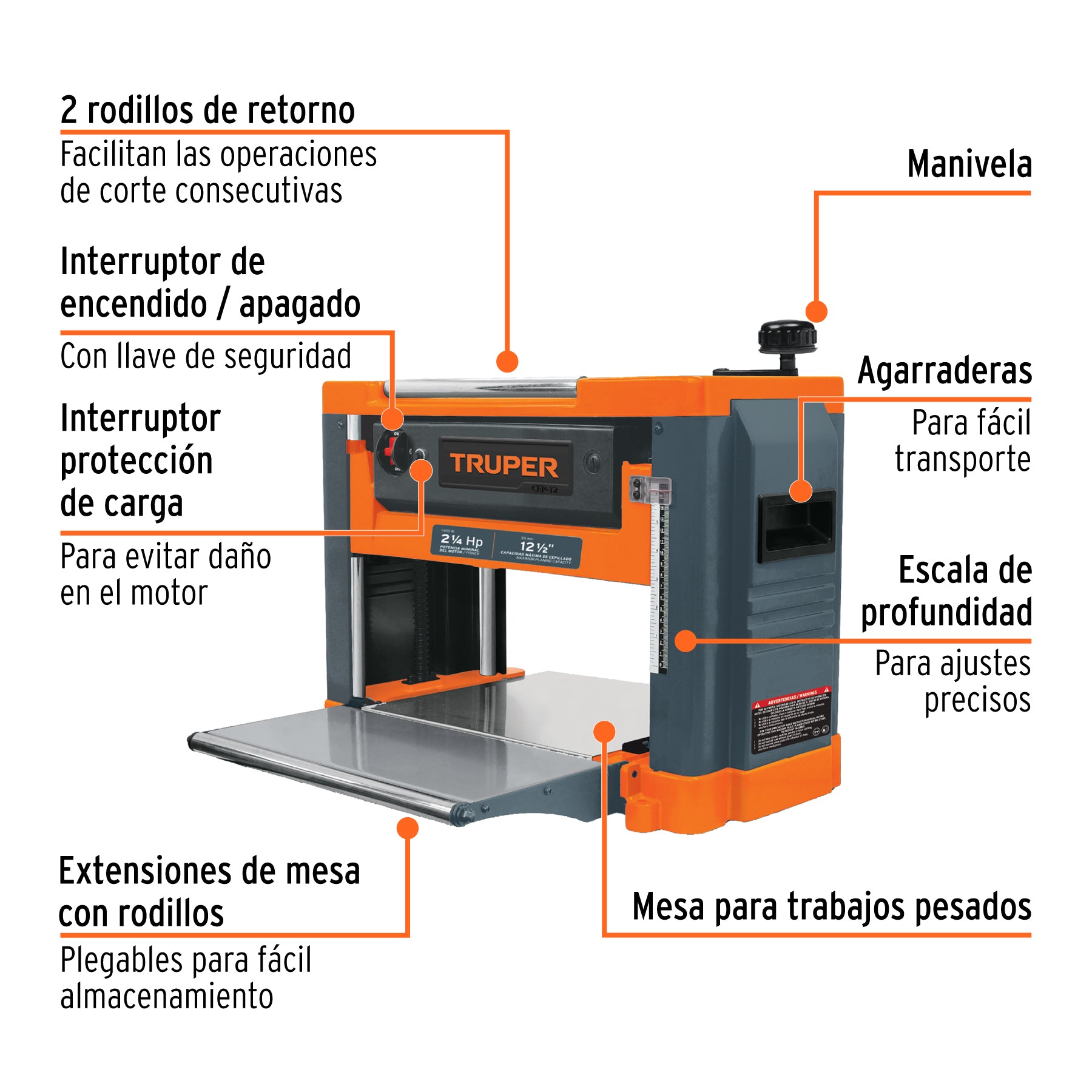 Cepillo portátil 12-1/2", 2-1/4 HP (1600 W), TRUPER