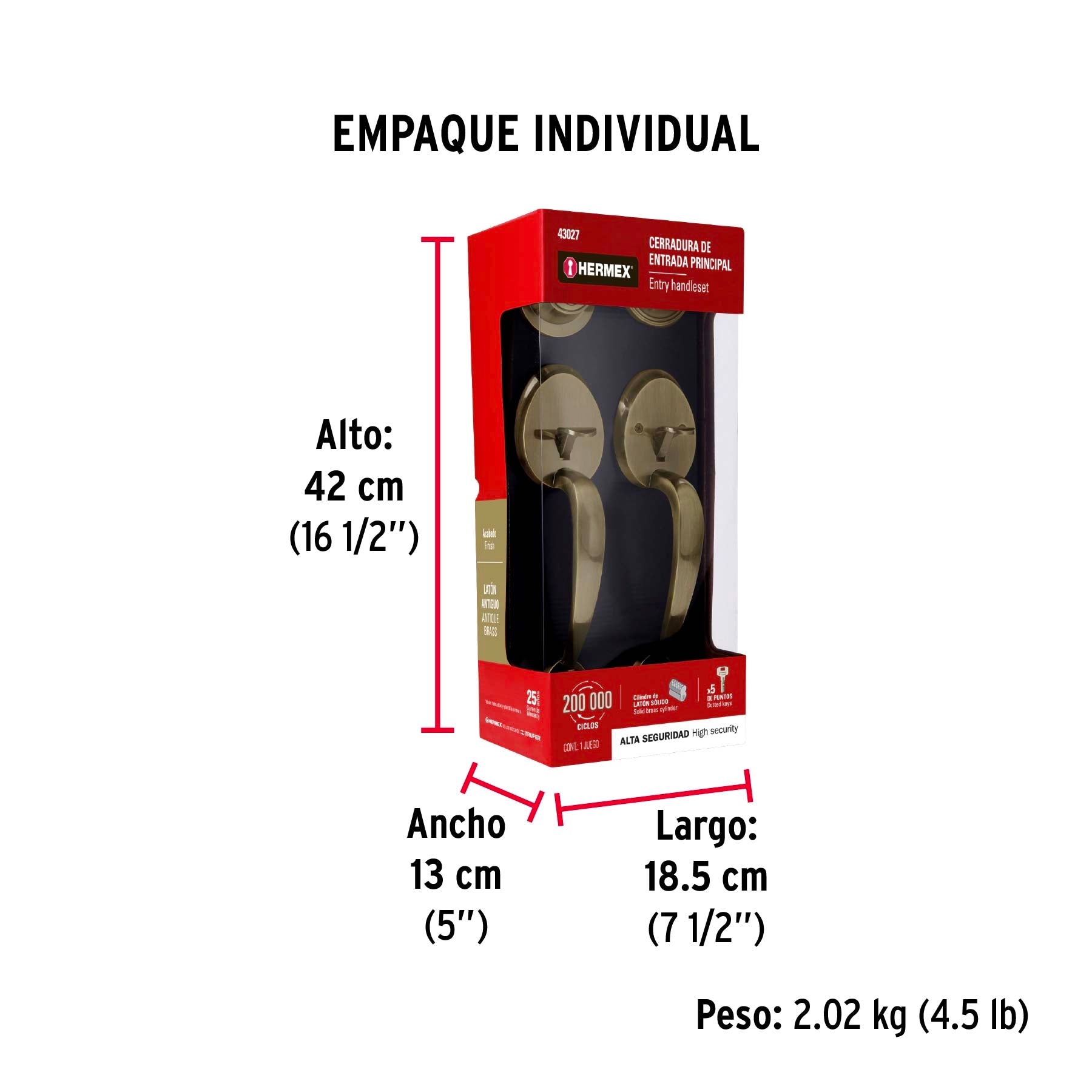 Doble jaladera, Lugo llave-mariposa, Latón Antiguo, HERMEX - Empaque