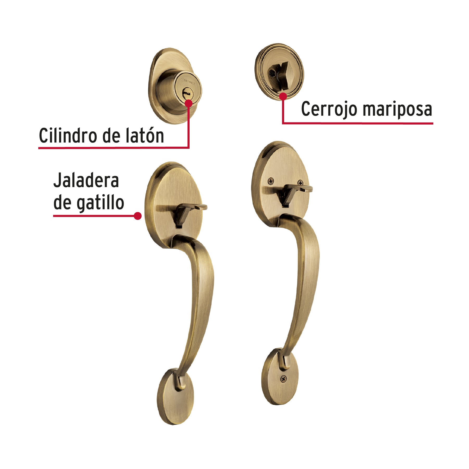 Doble jaladera, Lugo llave-mariposa, Latón Antiguo, HERMEX