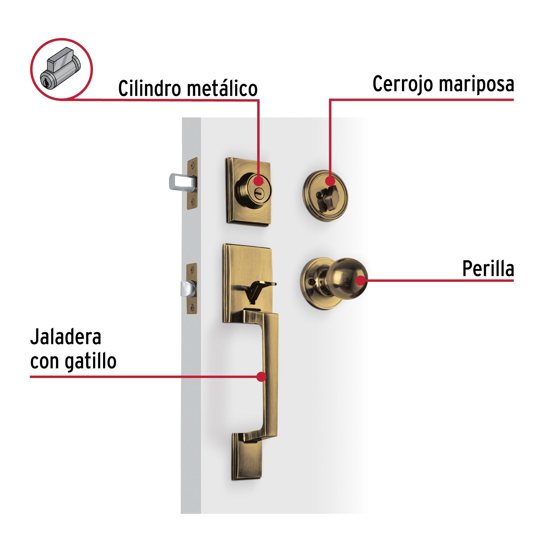 Jaladera/perilla/cerrojo, Porto llave-mariposa,LatónAntinguo
