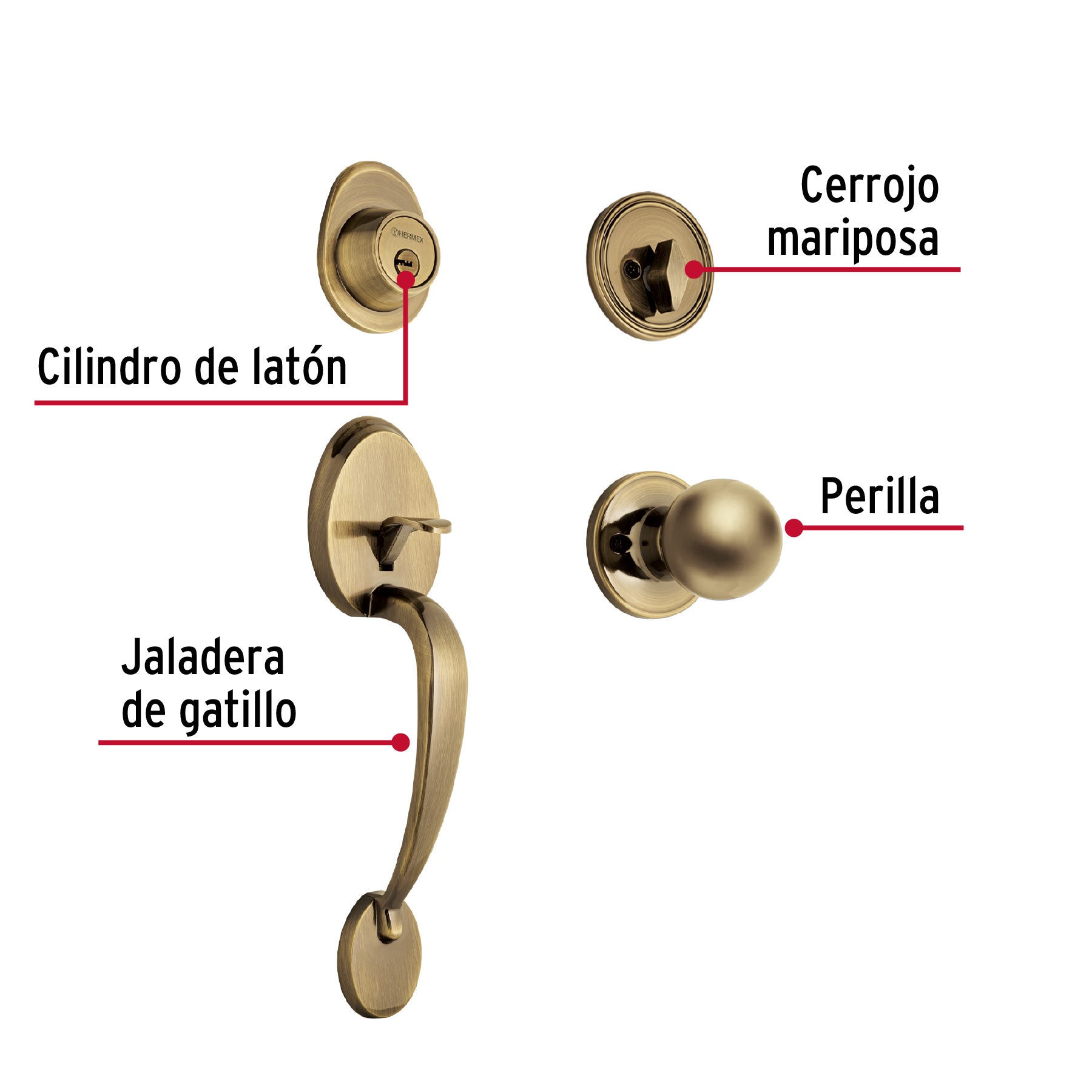 Jaladera/perilla, Lugo llave-mariposa, Latón Antiguo, HERMEX