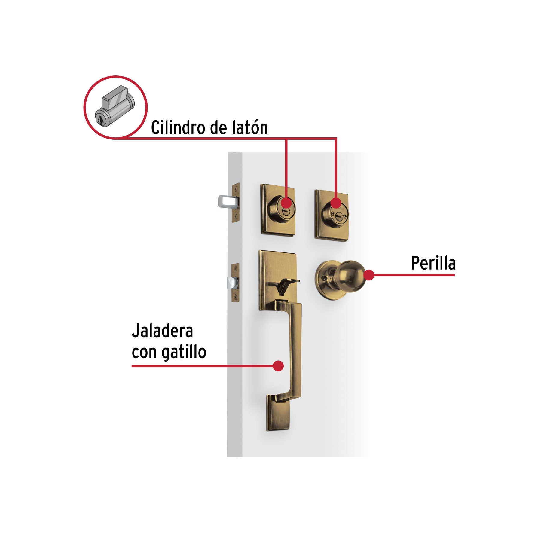 Jaladera/perilla/cerrojo, Porto llave-llave, Latón Antiguo