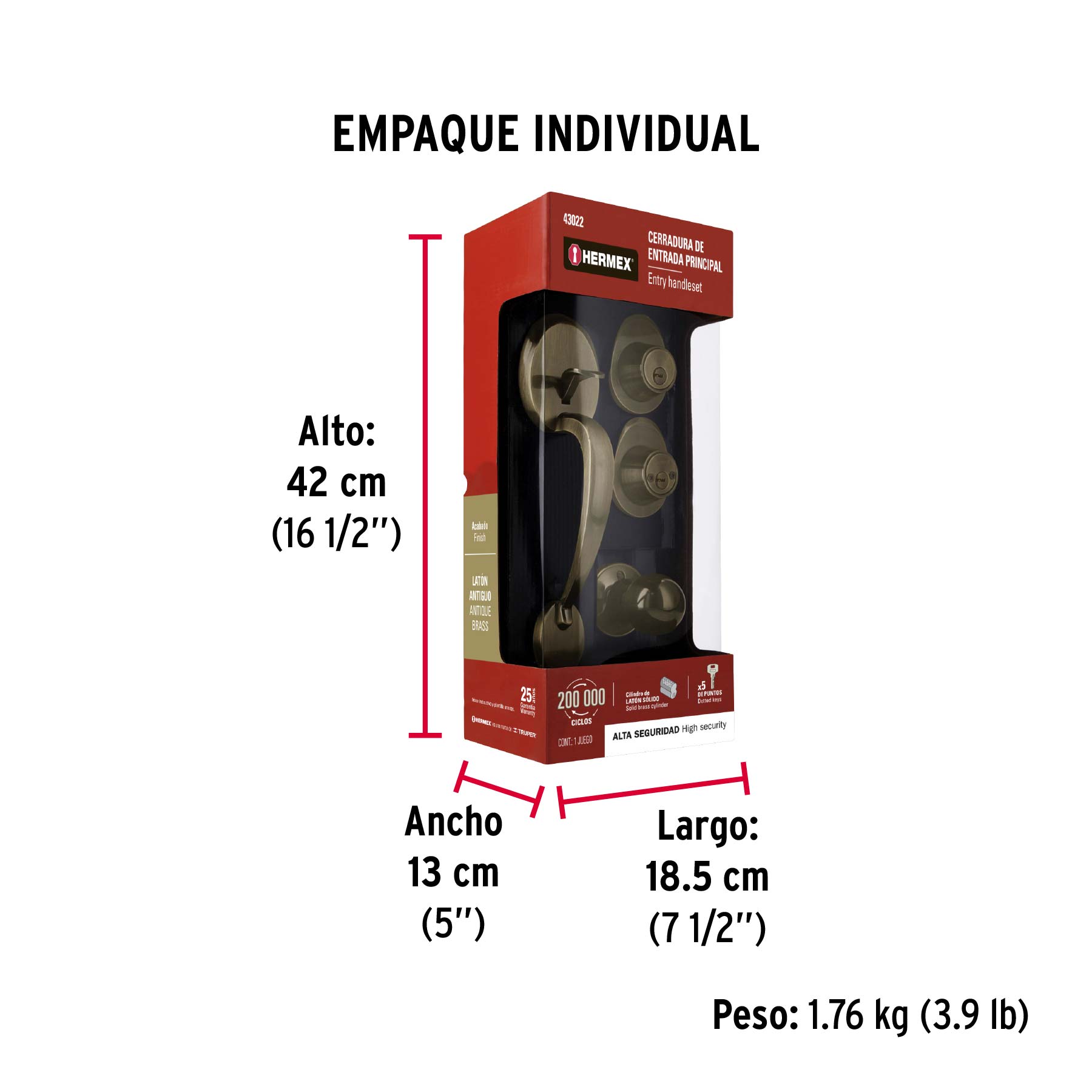 Jaladera/perilla, Lugo llave-llave, Latón Antiguo, HERMEX - Empaque
