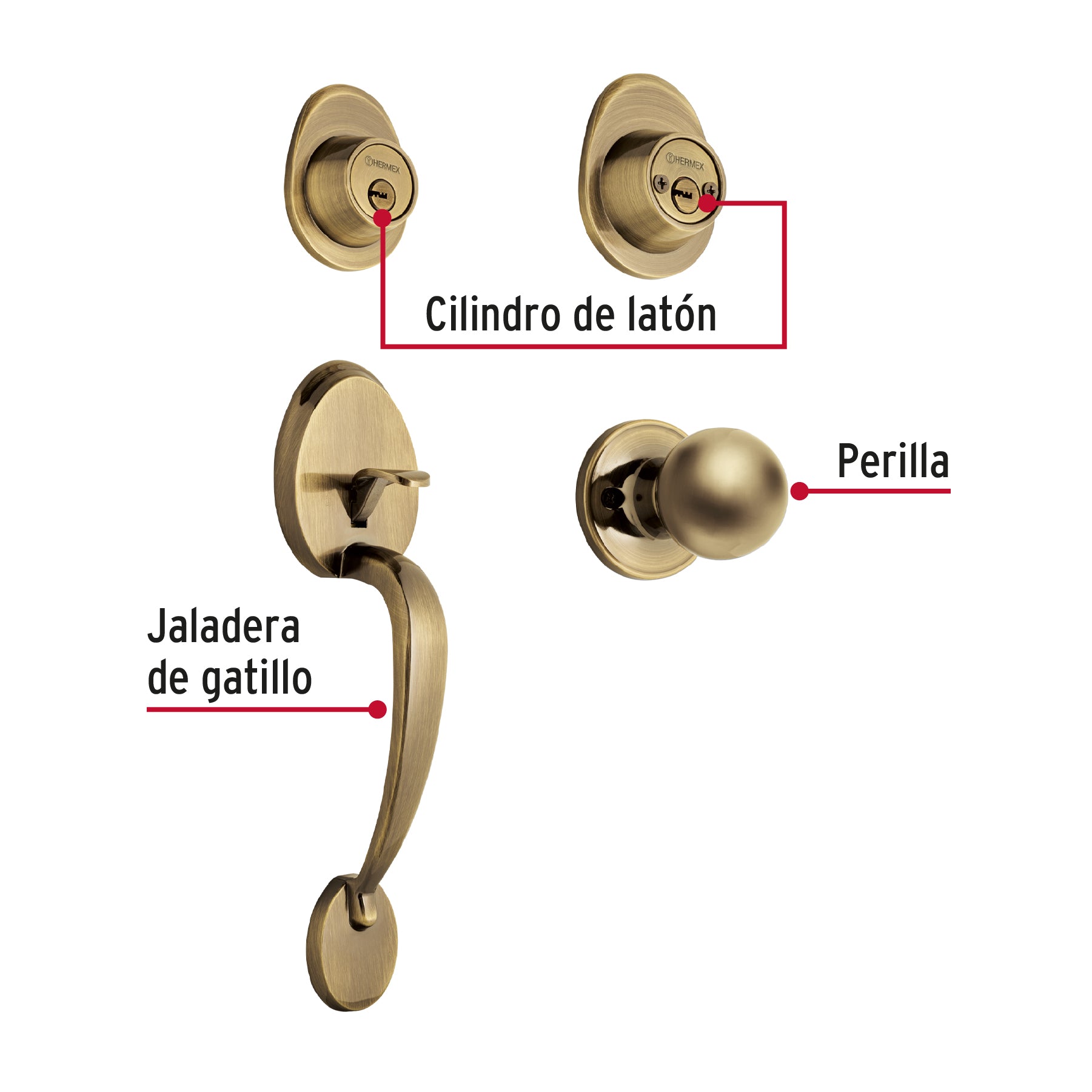 Jaladera/perilla, Lugo llave-llave, Latón Antiguo, HERMEX
