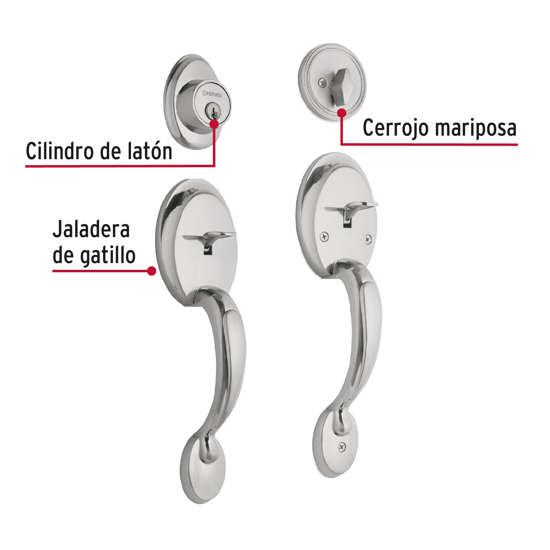 Doble jaladera y perilla, Berna mariposa, cromo mate, BASIC