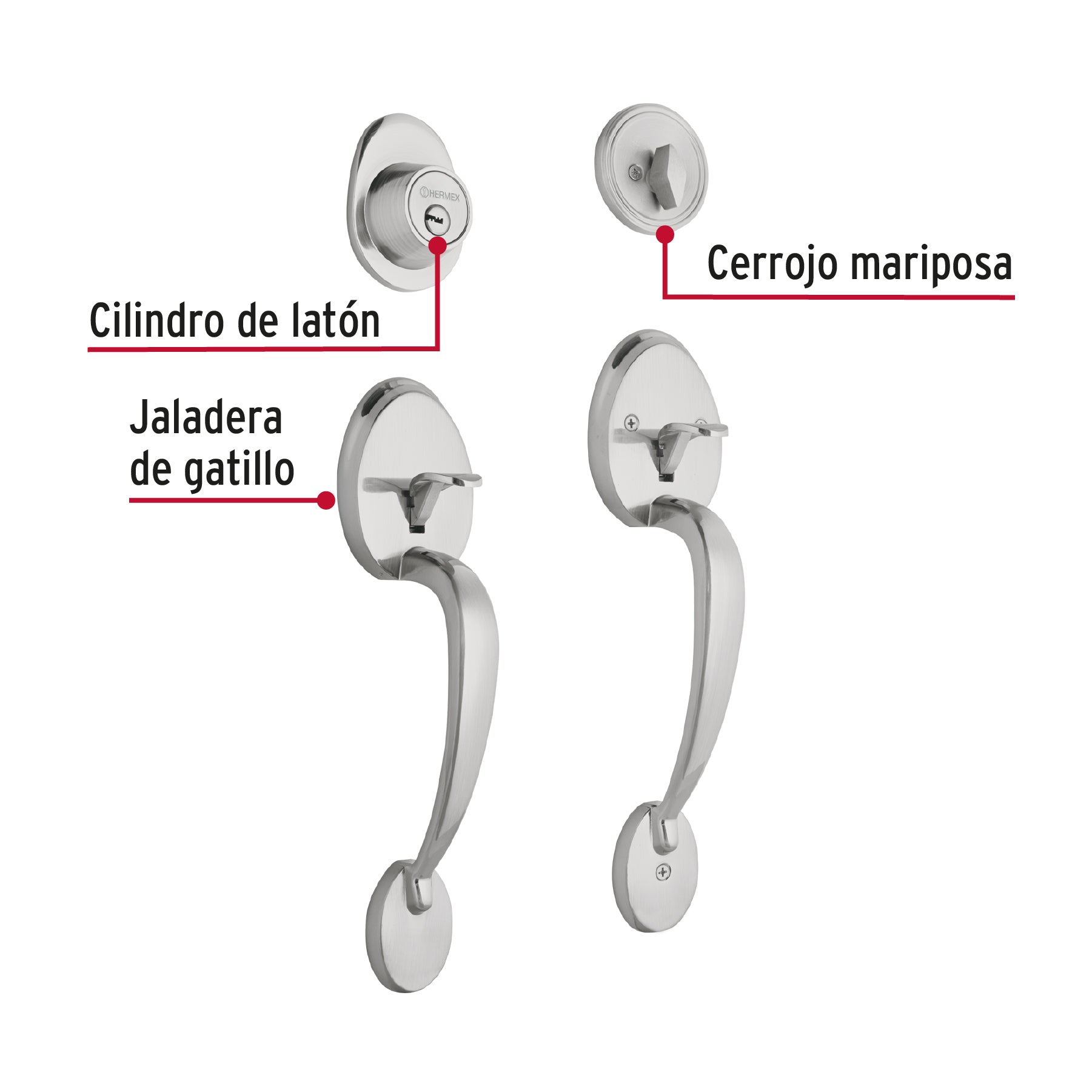 Doble jaladera, Lugo llave-mariposa, Cromo Mate, HERMEX