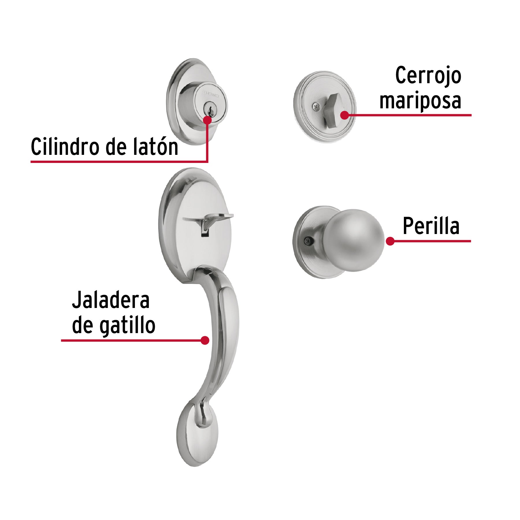 Jaladera y perilla, Berna llave-mariposa, cromo mate, BASIC