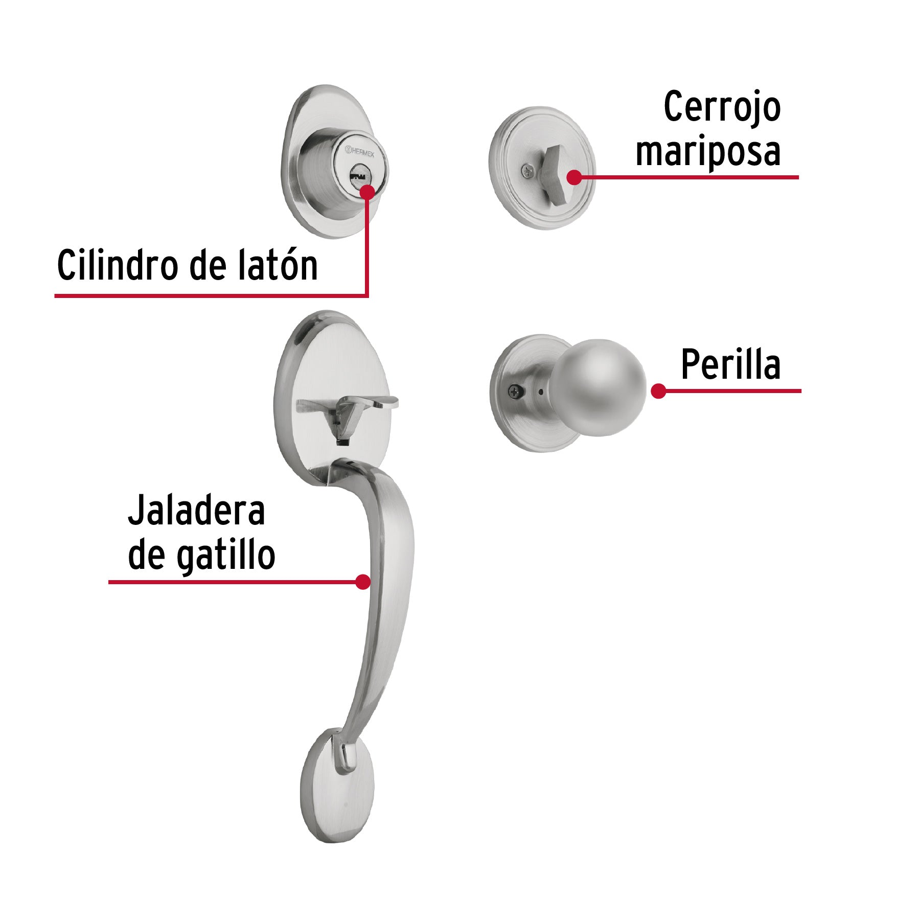 Jaladera/perilla, Lugo llave-mariposa, Cromo Mate, HERMEX