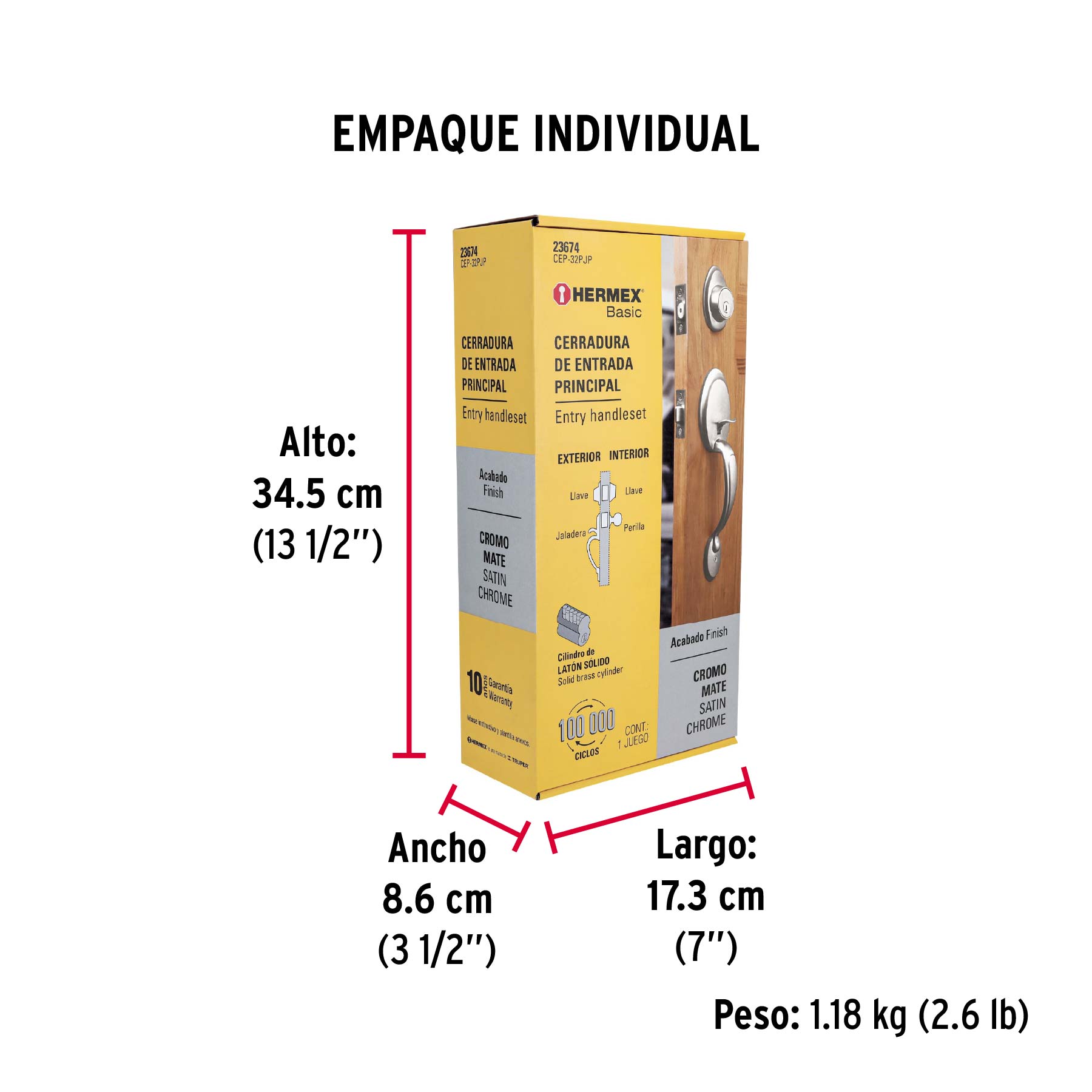 Jaladera y perilla, Berna llave-llave, cromo mate, BASIC - Empaque