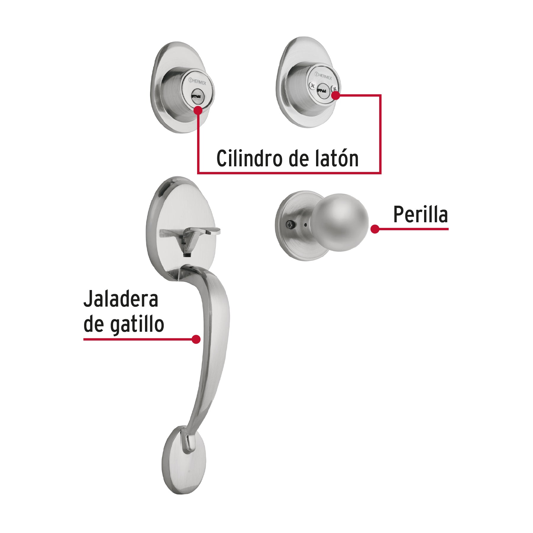 Jaladera/perilla, Lugo llave-llave, Cromo Mate, HERMEX