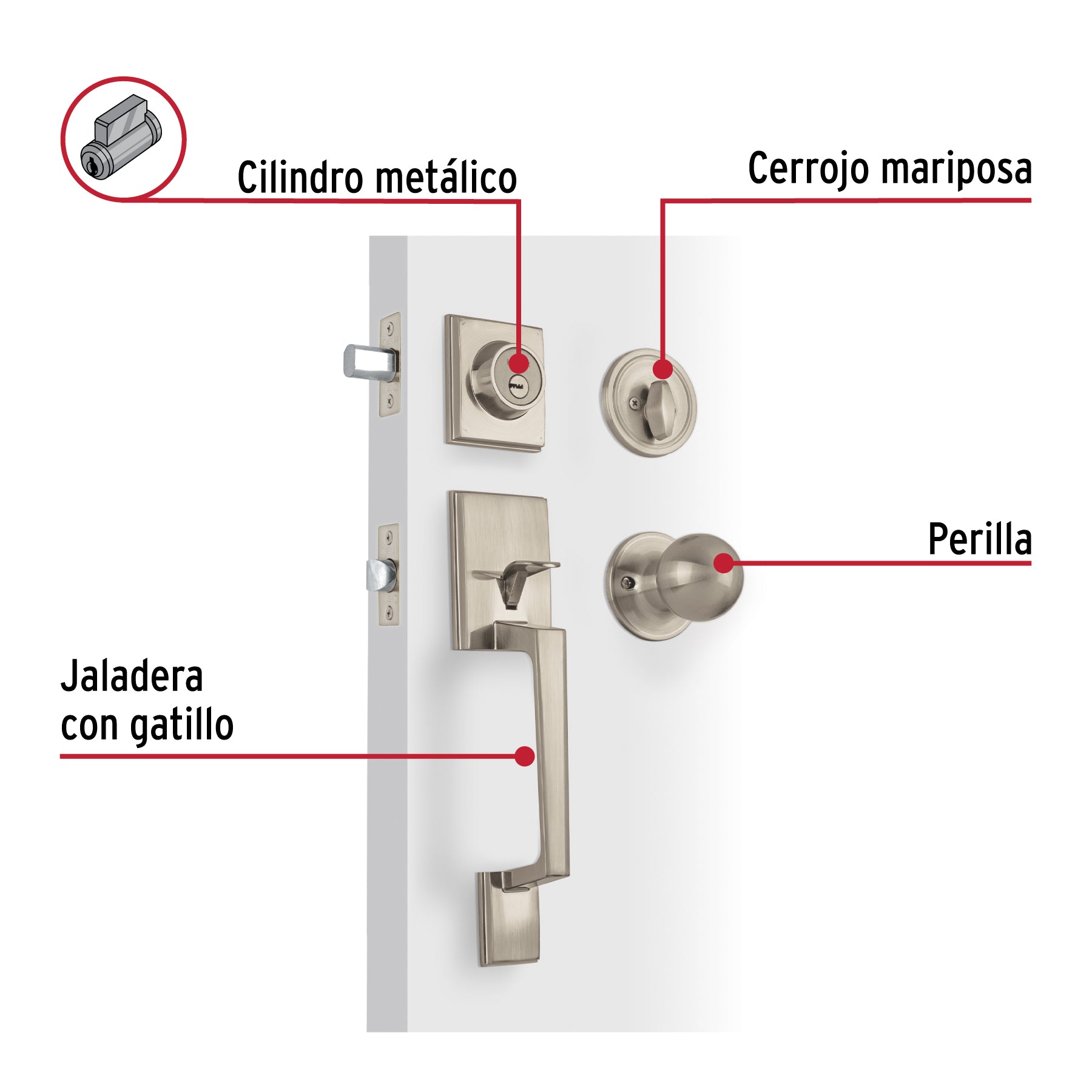 Jaladera/perilla/cerrojo, Porto llave-mariposa, Níquel Satín