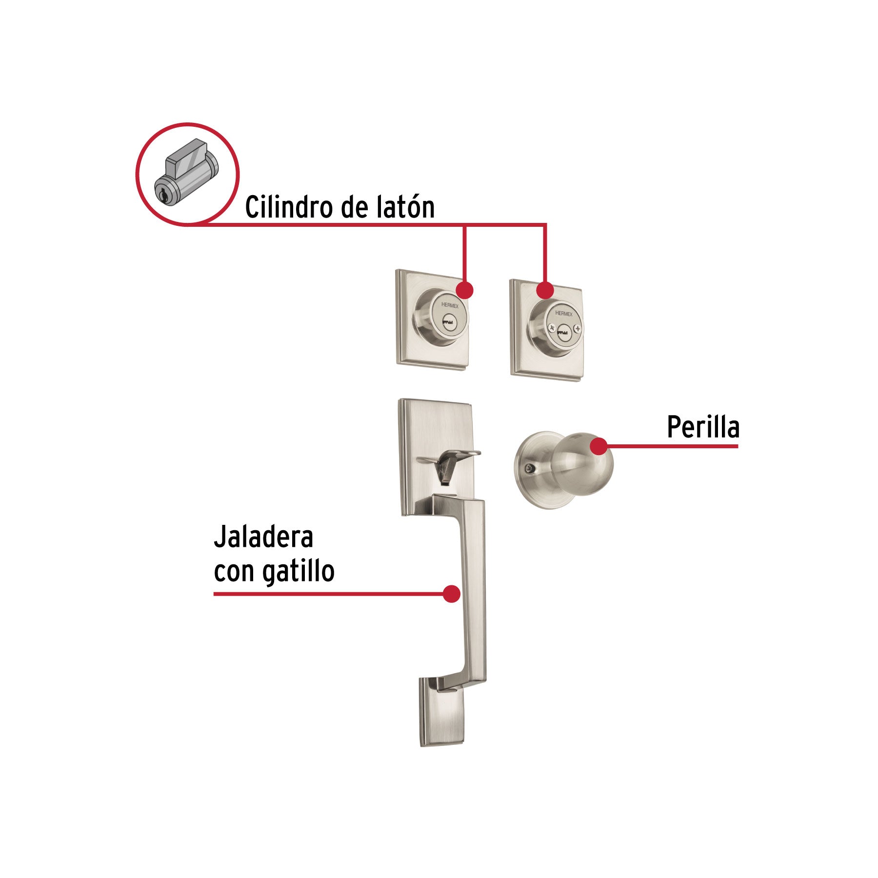 Jaladera/perilla/cerrojo, Porto llave-llave, Níquel Satín