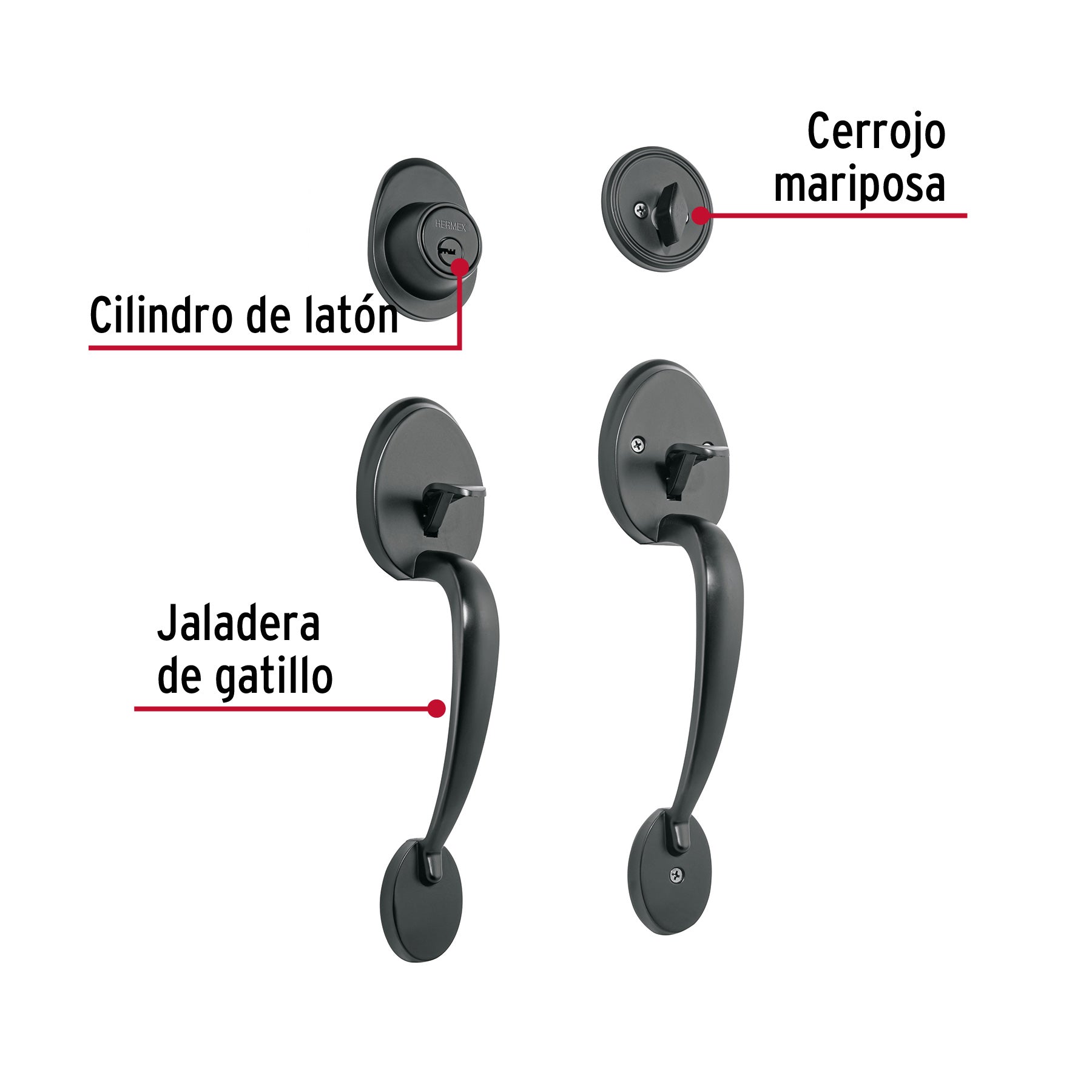 Doble jaladera, Lugo llave-mariposa, Negro, HERMEX