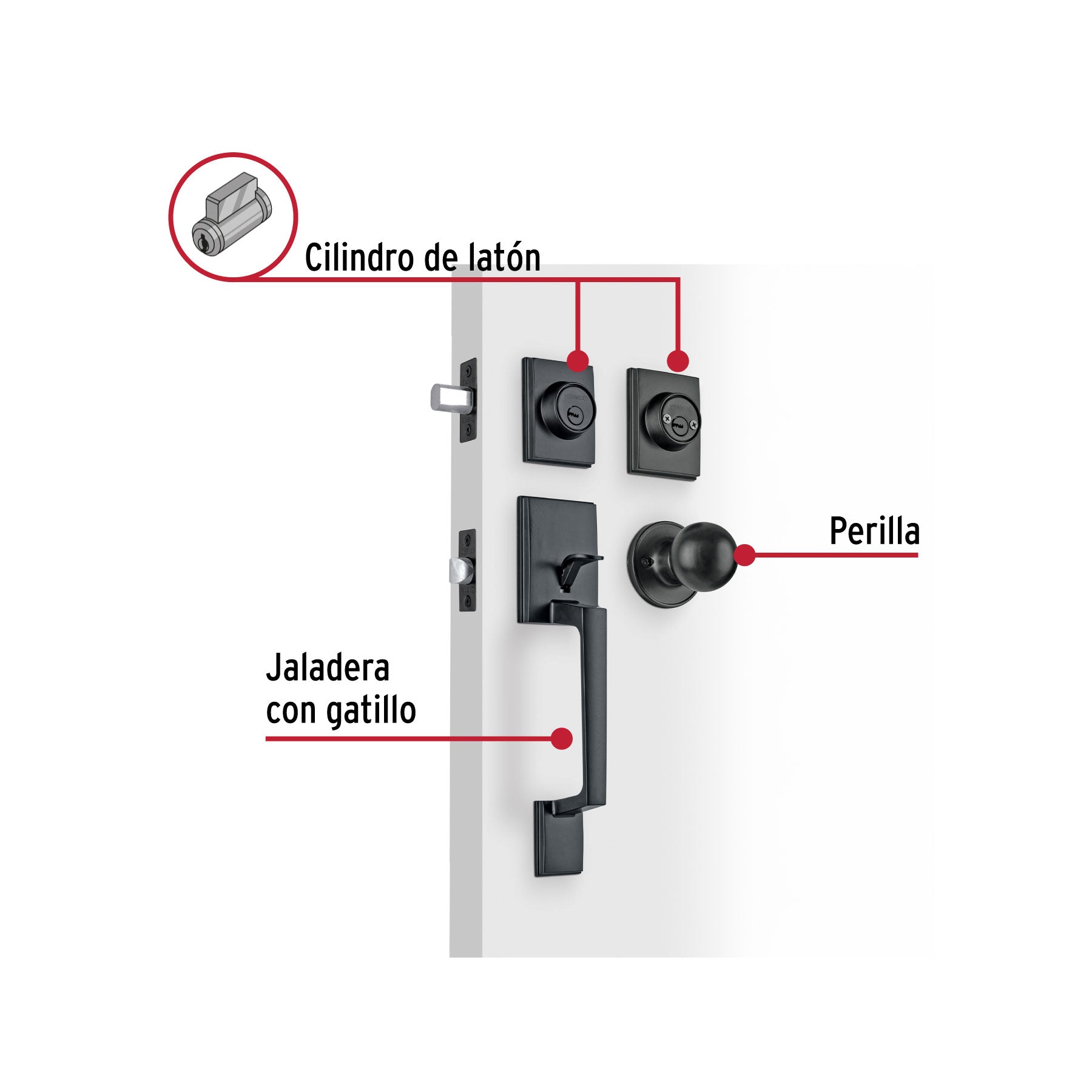Jaladera/perilla/cerrojo, Porto llave-llave, Negro
