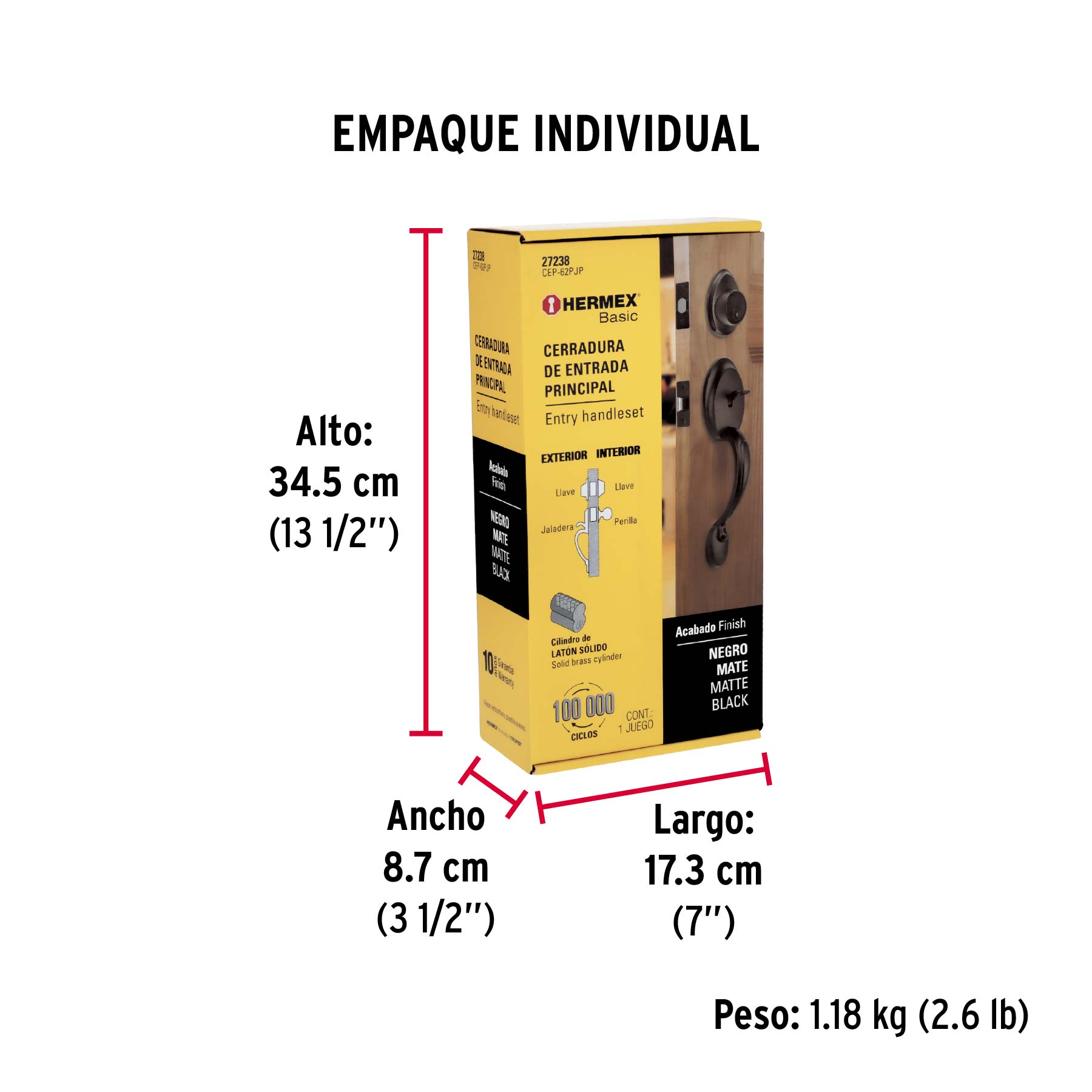 Jaladera y perilla, Berna llave-llave, negro, BASIC - Empaque
