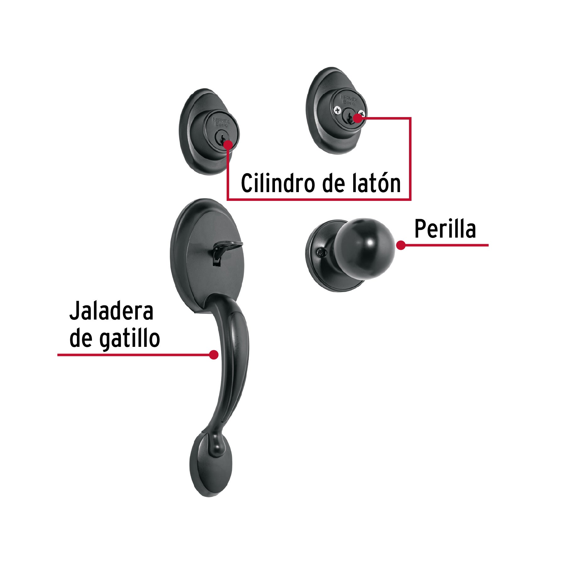 Jaladera y perilla, Berna llave-llave, negro, BASIC