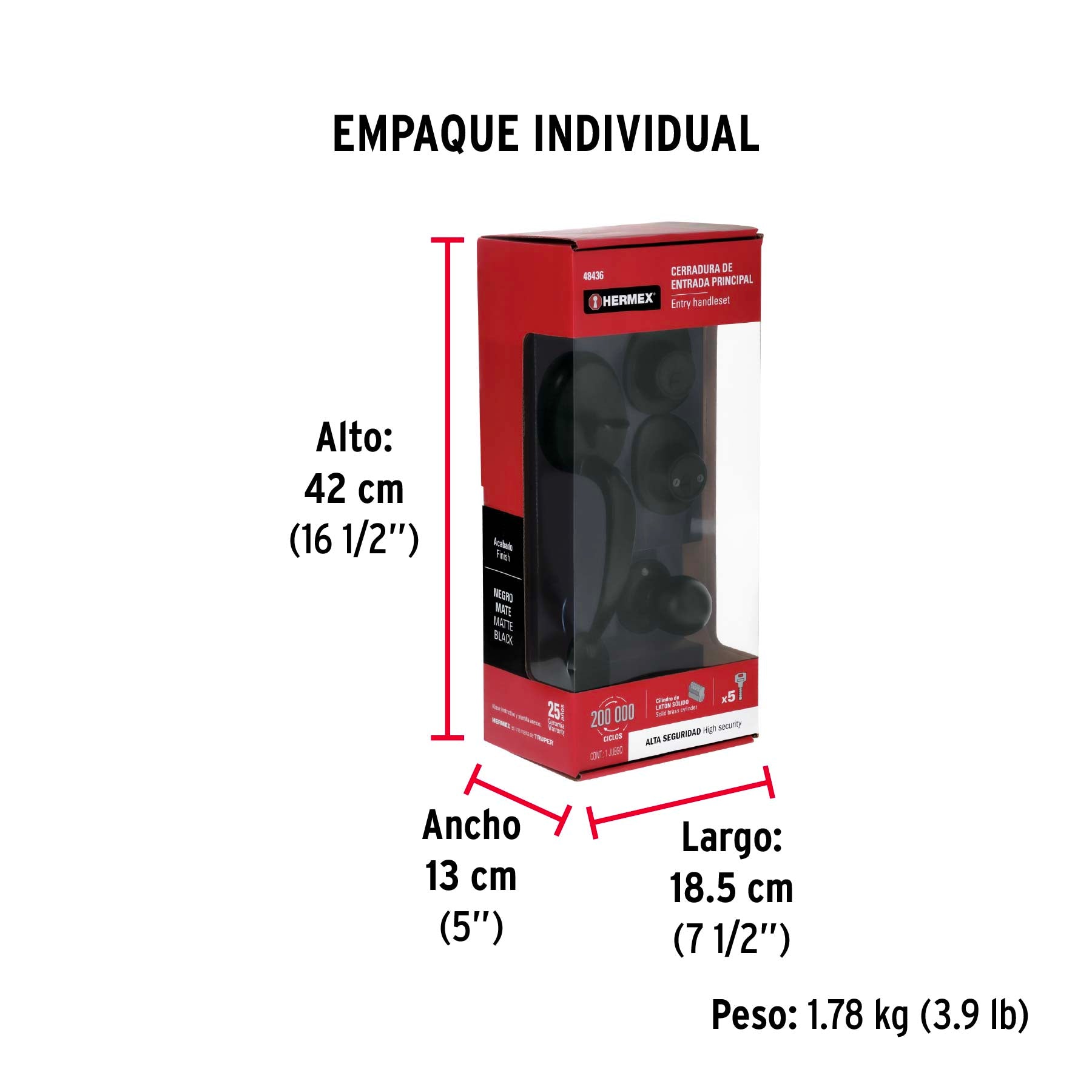 Jaladera/perilla, Lugo llave-llave, Negro, HERMEX - Empaque