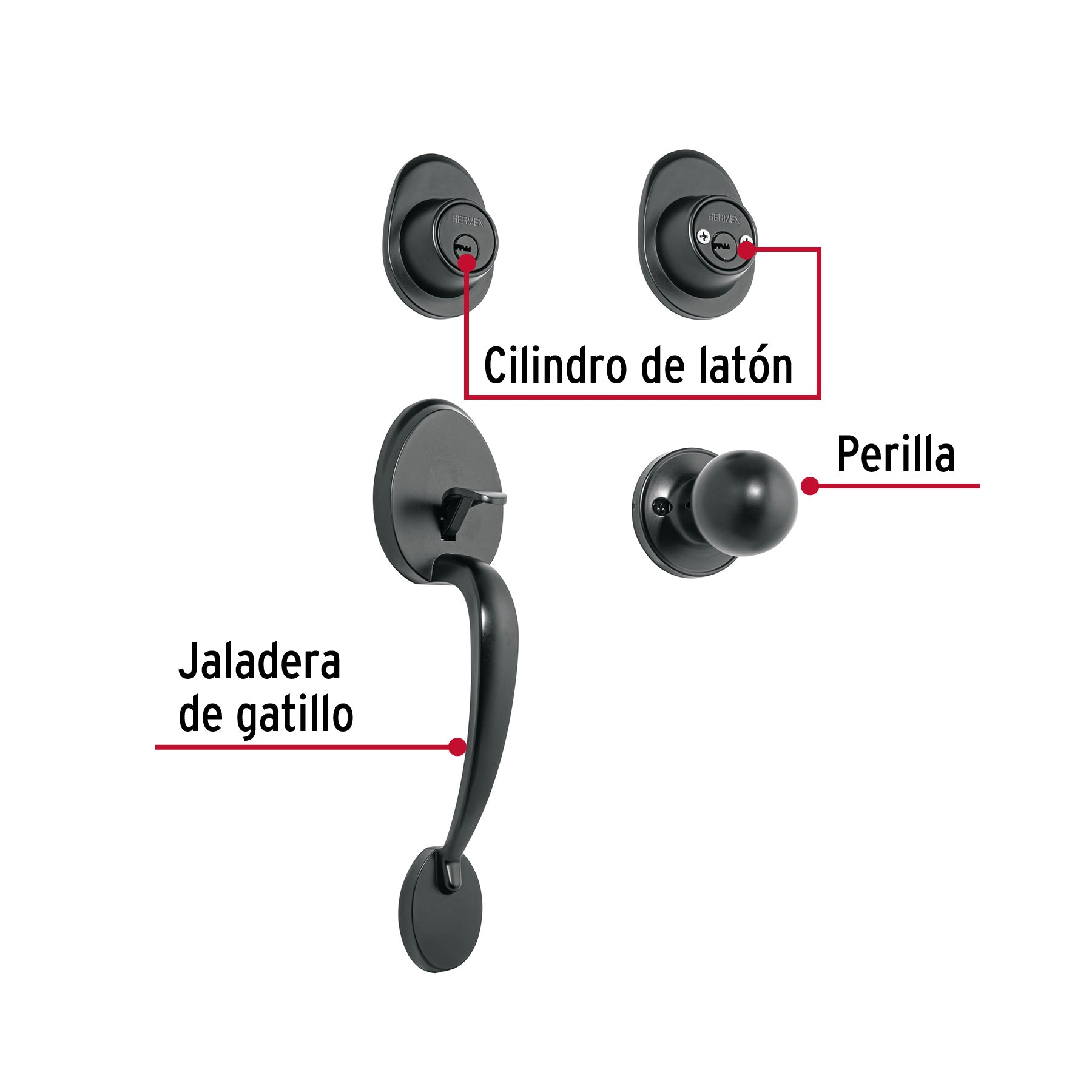 Jaladera/perilla, Lugo llave-llave, Negro, HERMEX