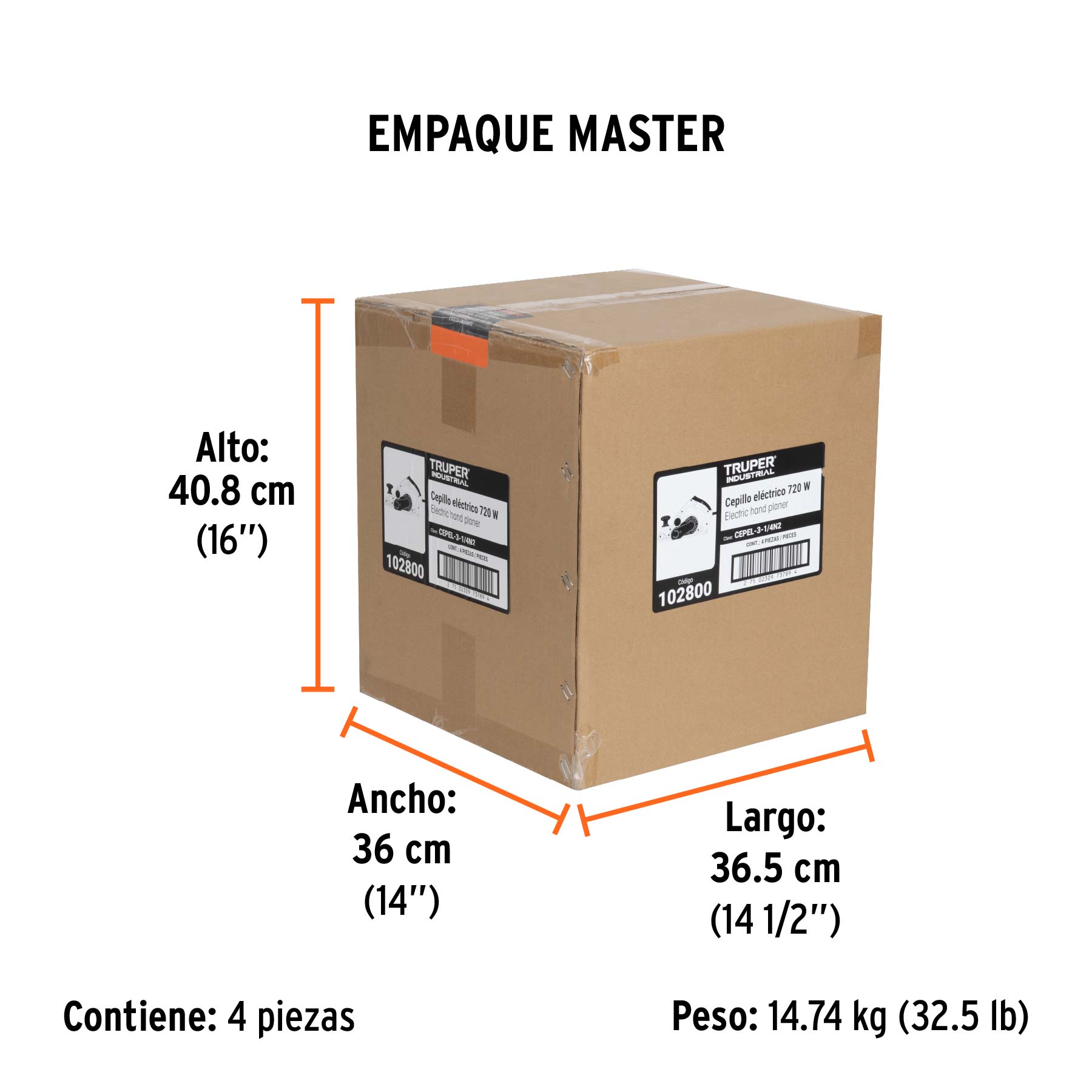 Cepillo eléctrico 3-1/4", 720W, TRUPER INDUSTRIAL - Empaque