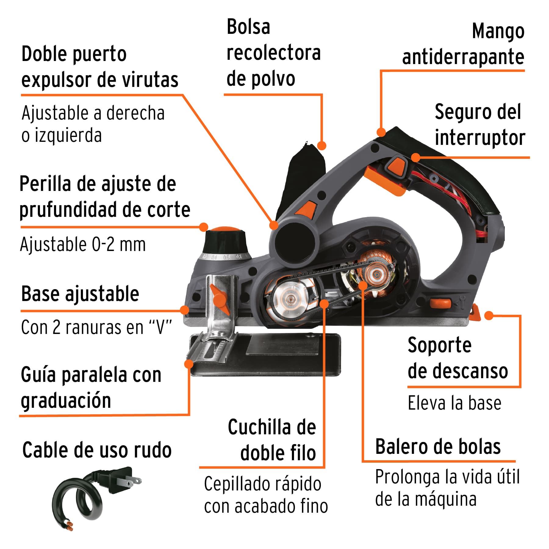 Cepillo eléctrico 3-1/4" 720 W, industrial, TRUPER