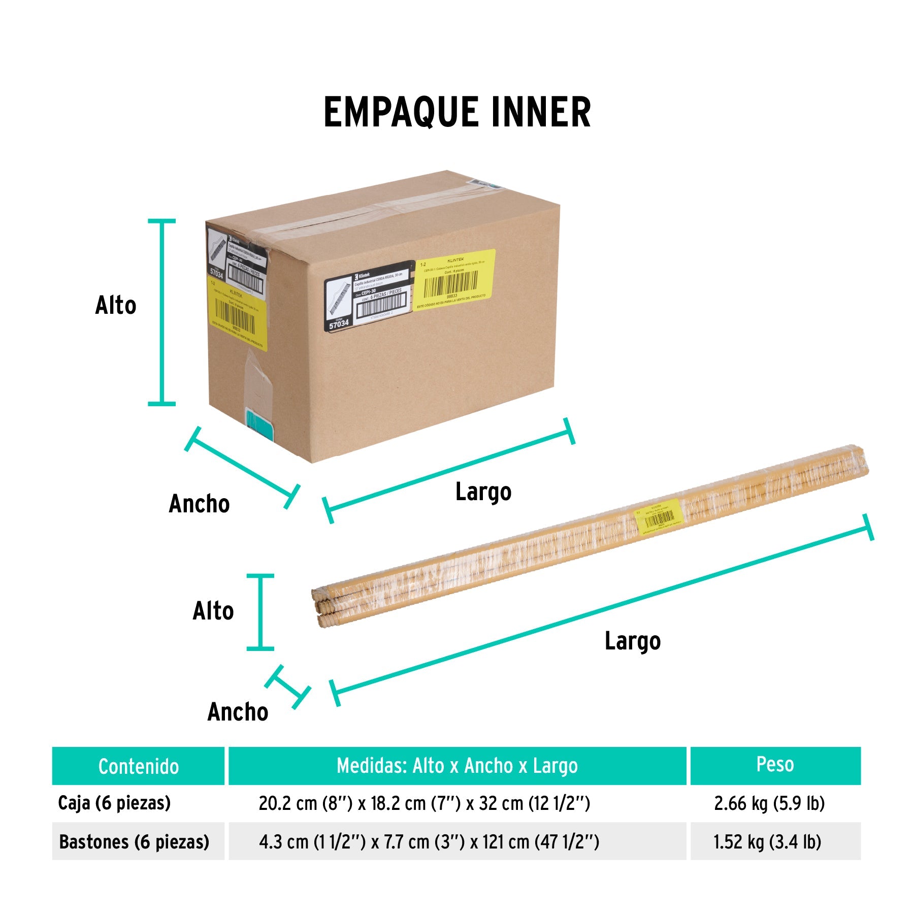 Cepillo para barrer cerda rígida de 30 cm, bastón de madera - Empaque