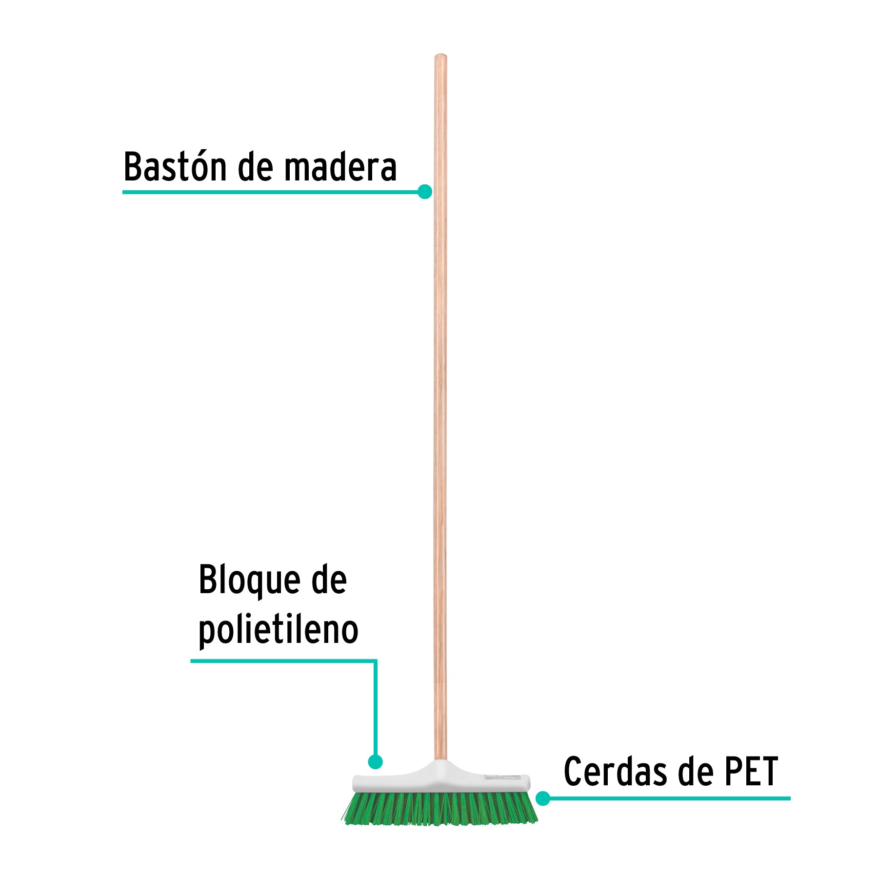 Cepillo para barrer cerda rígida de 30 cm, bastón de madera